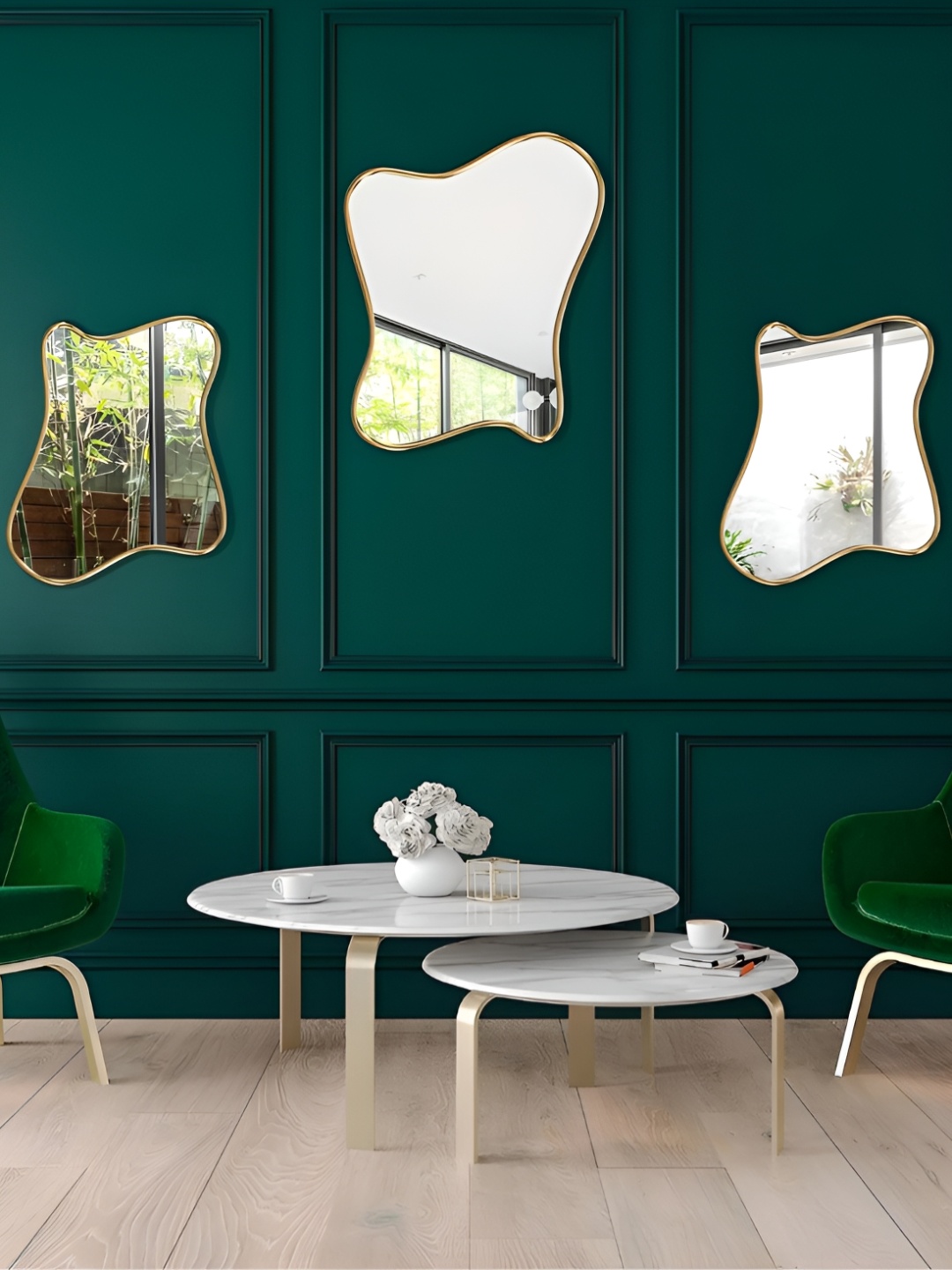 THE HANDMADE FLAIR Gold Toned Irregular Mirror Wall Decor