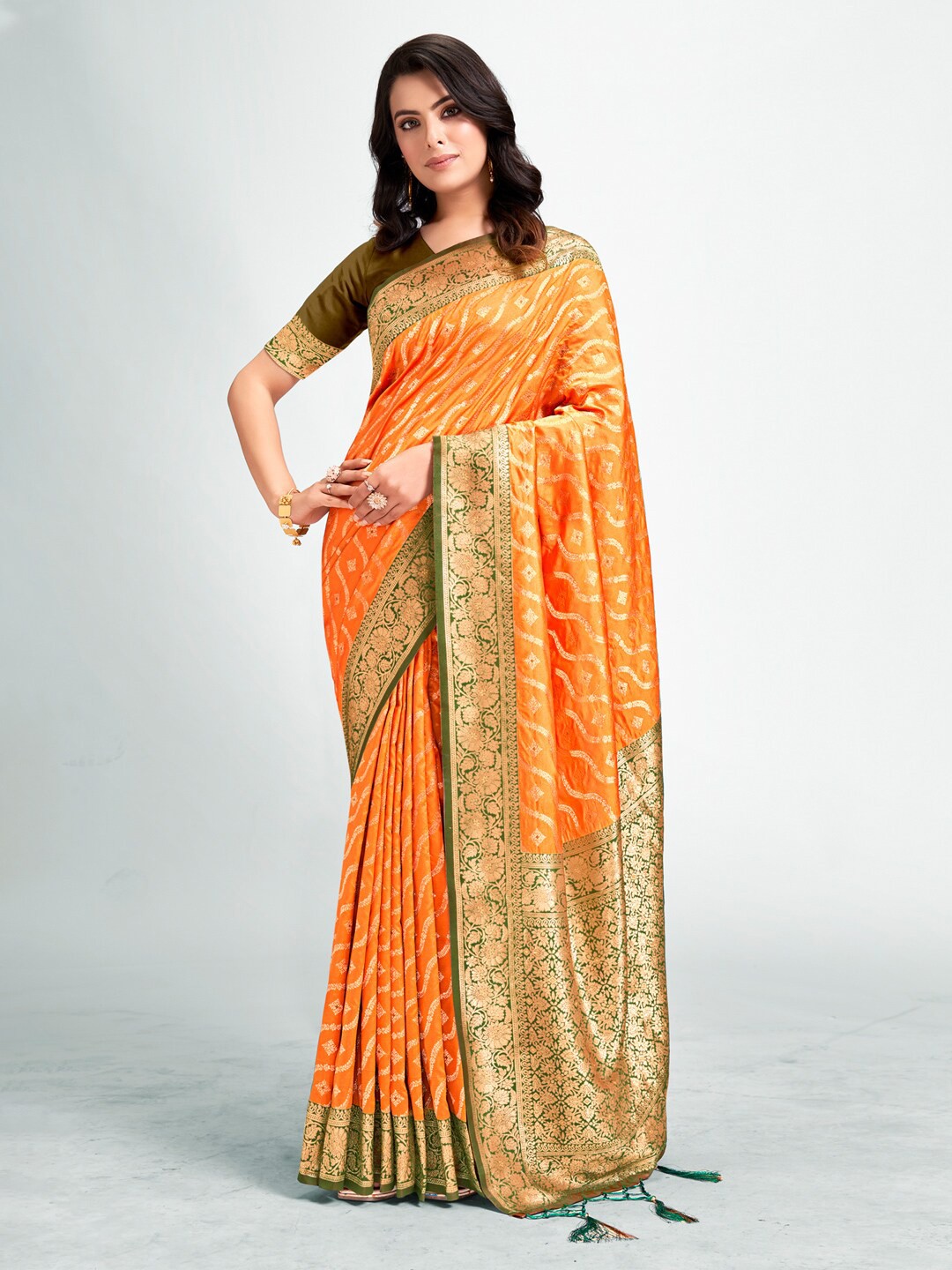 

SANGAM PRINTS Ethnic Motifs Zari Banarasi Saree, Mustard