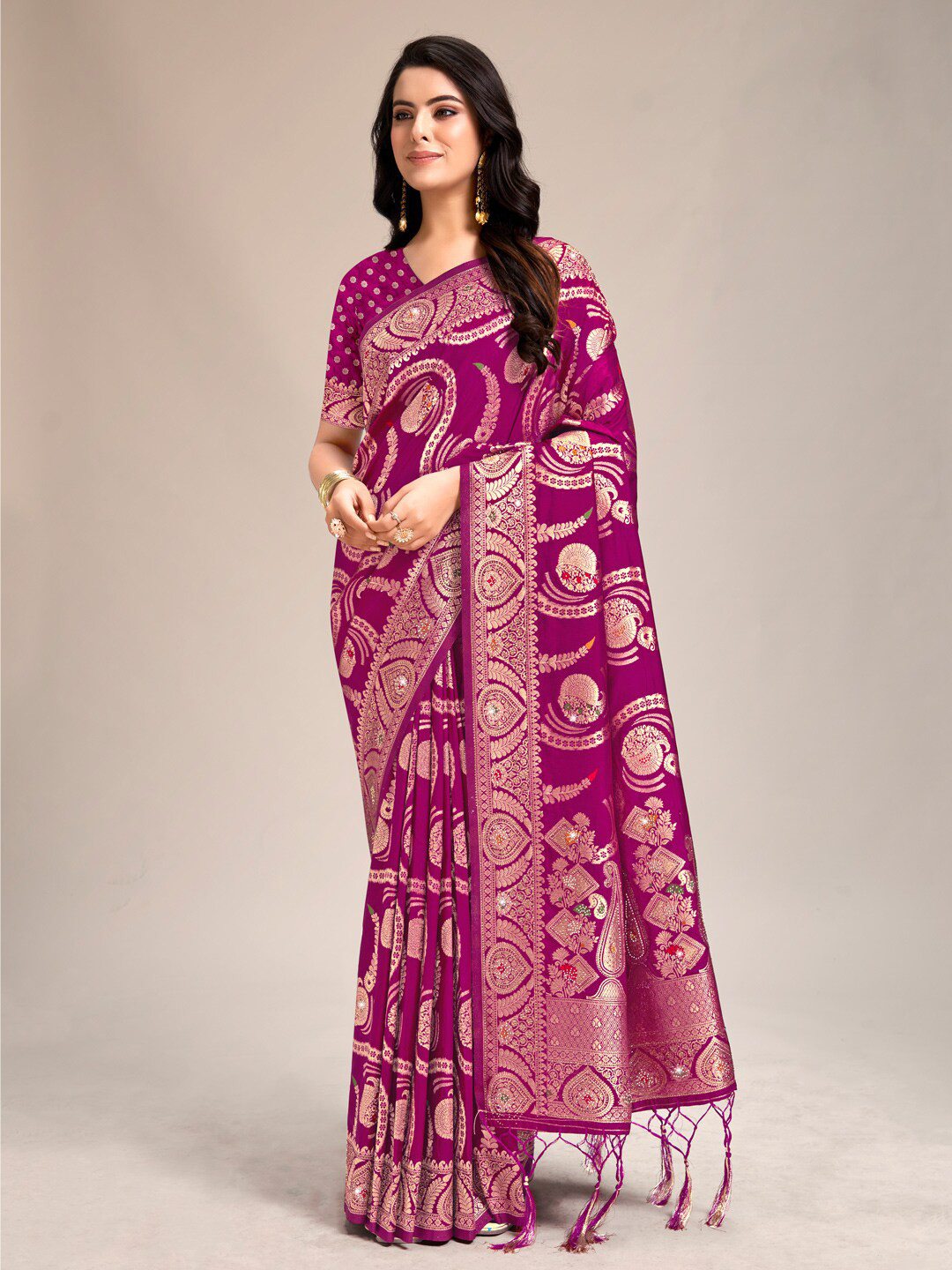 

SANGAM PRINTS Woven Design Zari Banarasi Saree, Purple