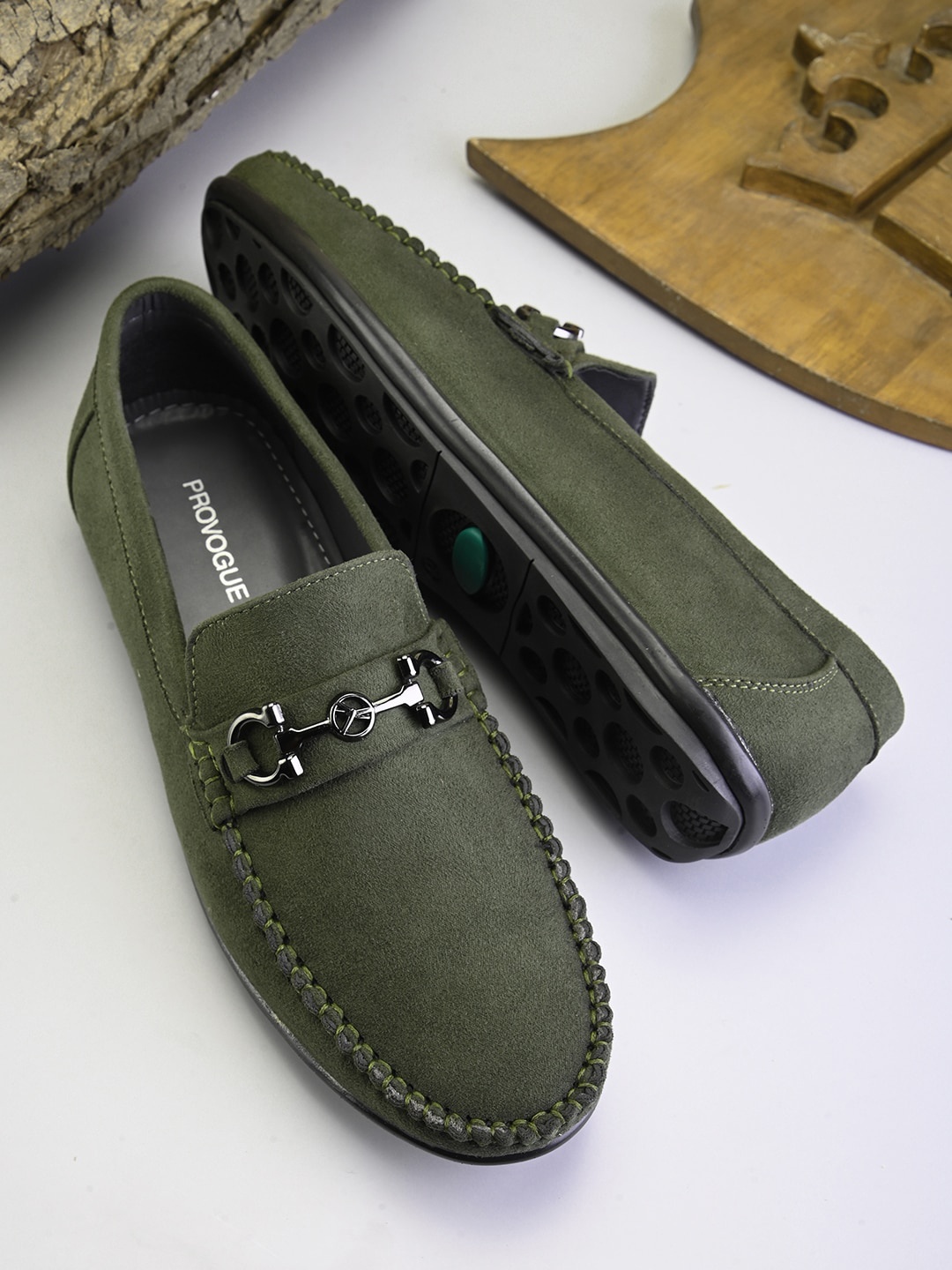 

Provogue Men Round Toe Horsebit Loafers, Olive
