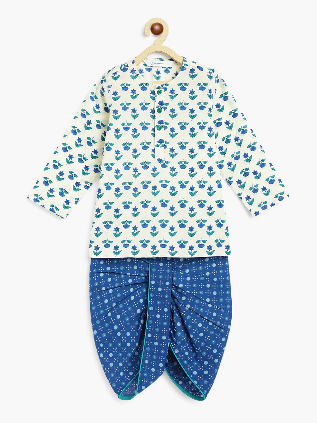 

Campana Boys Ethnic Motifs Printed Straight Pure Cotton Kurta with Dhoti Pants, White