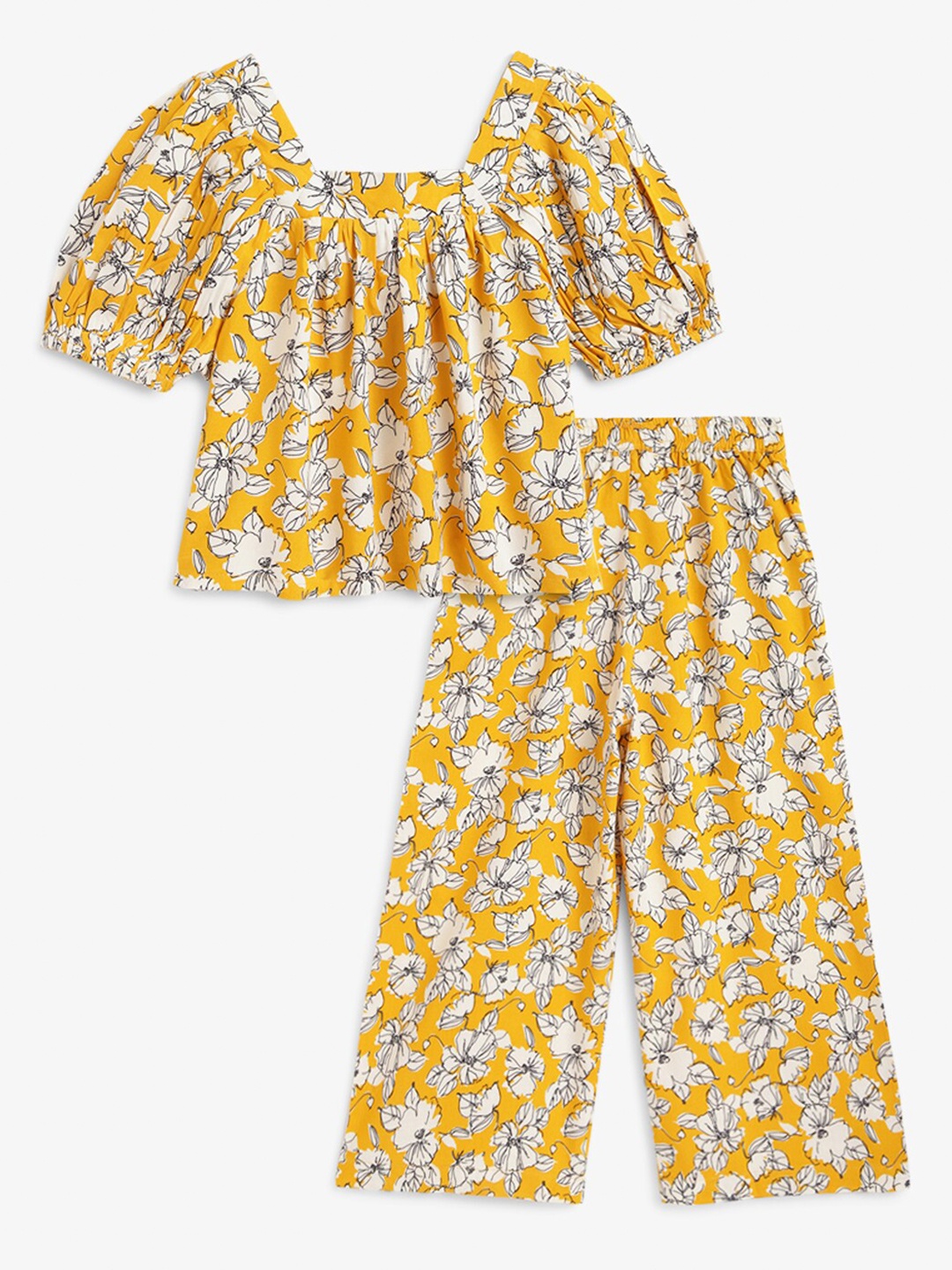 

Campana Girls Printed Square Neck Top with Trousers, Yellow