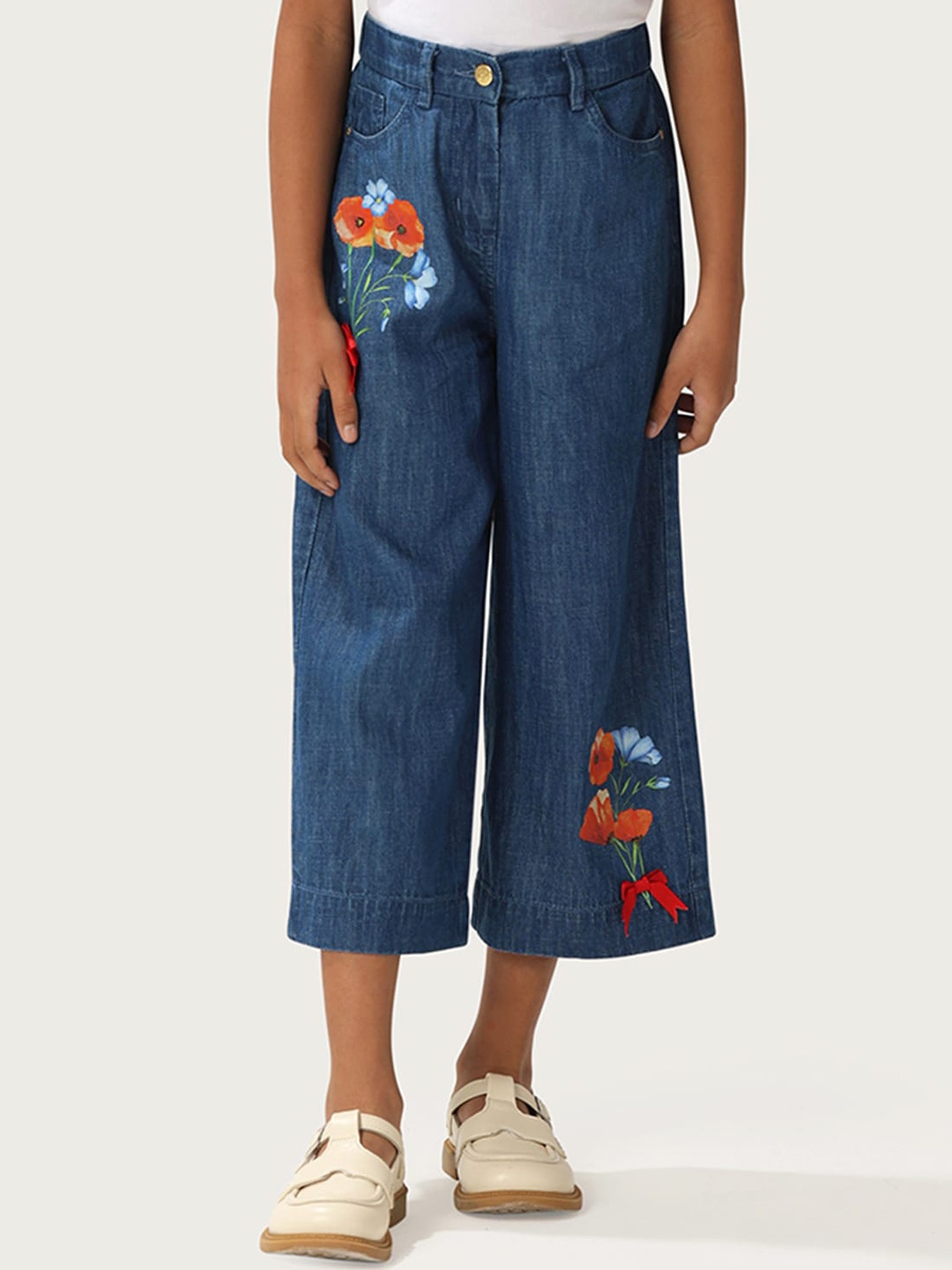 

One Friday Girls Floral Print Clean Look Cotton Comfort Jeans, Blue