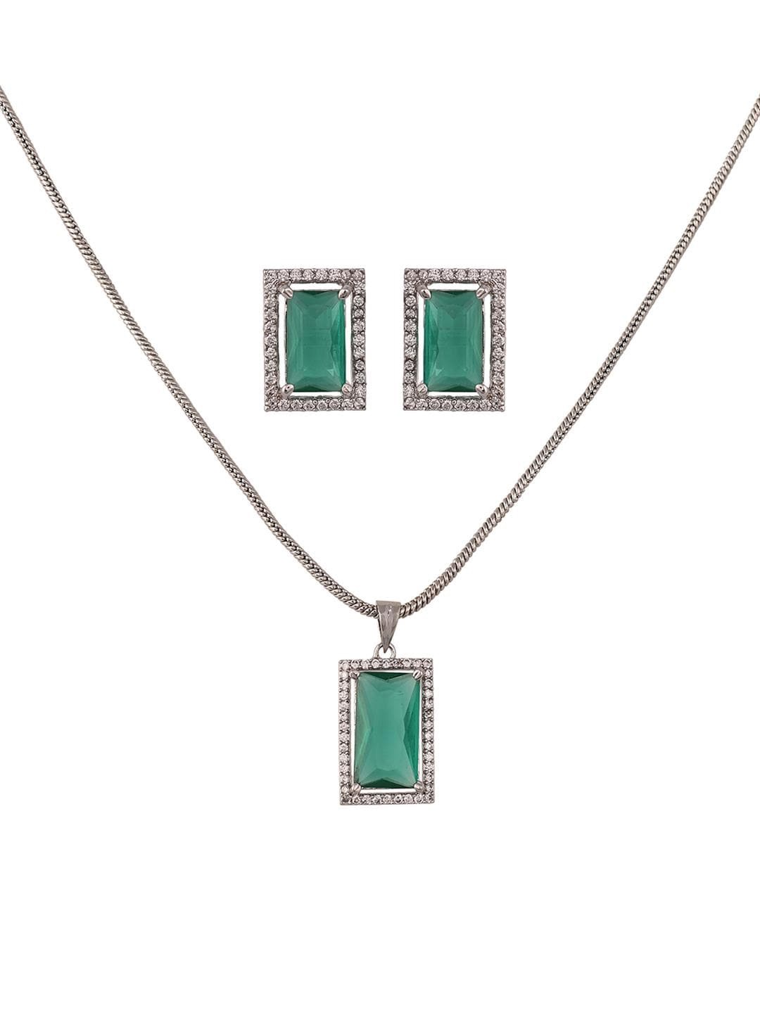 

RATNAVALI JEWELS Silver Plated & CZ Studded Jewellery Set