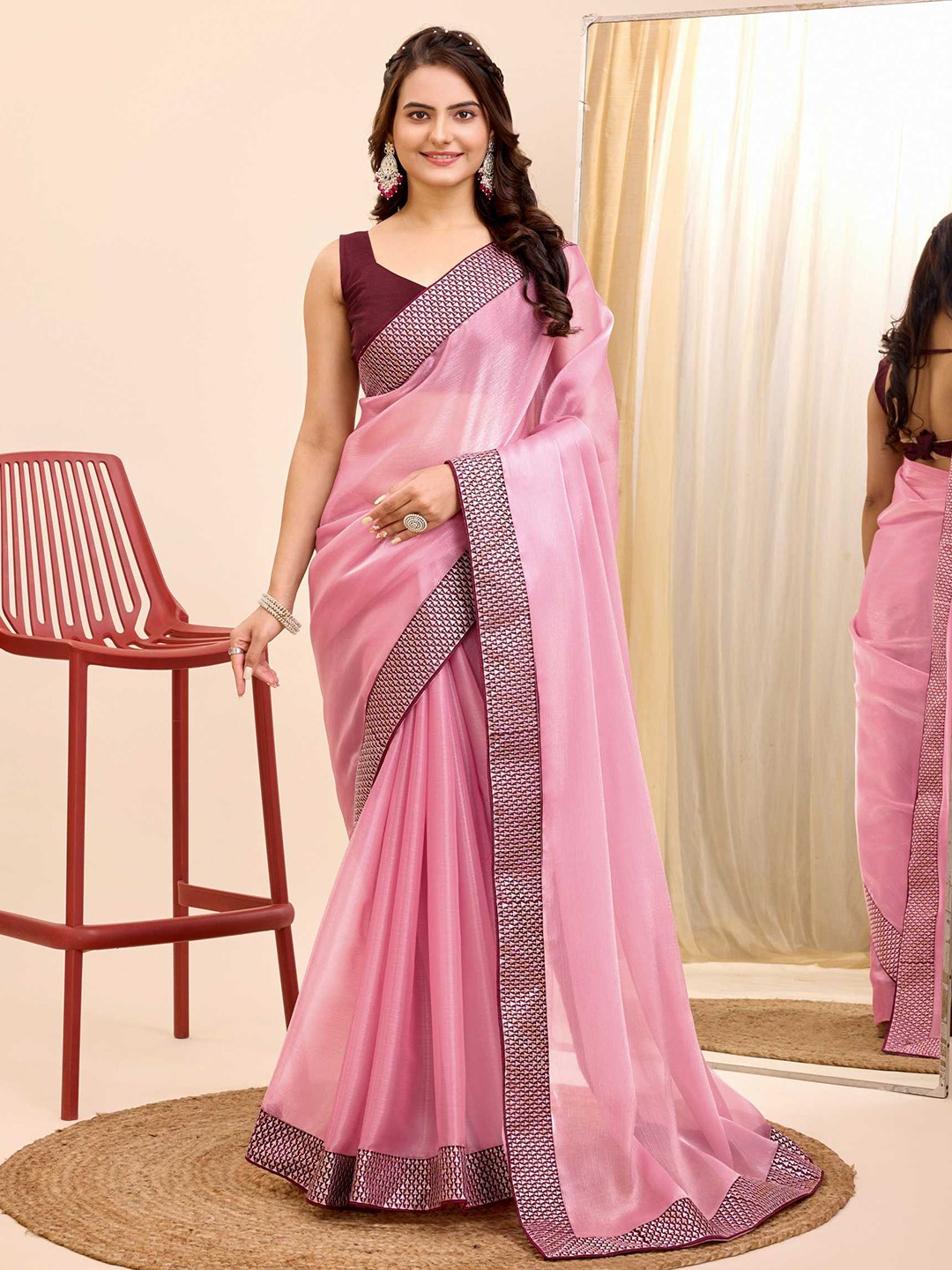 

VAIRAGEE Embroidered Ethnic Saree, Pink