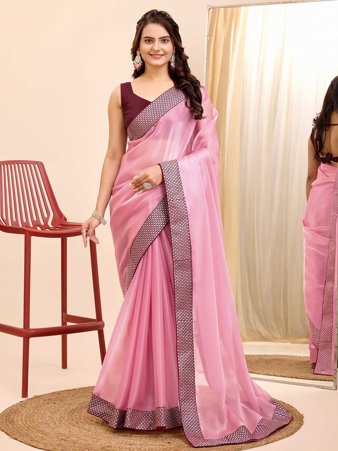 

VAIRAGEE Embroidered Ethnic Saree, Pink