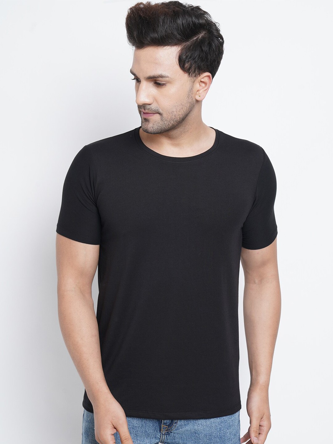 

Purple State Round Neck Short Sleeves Cotton T-shirt, Black