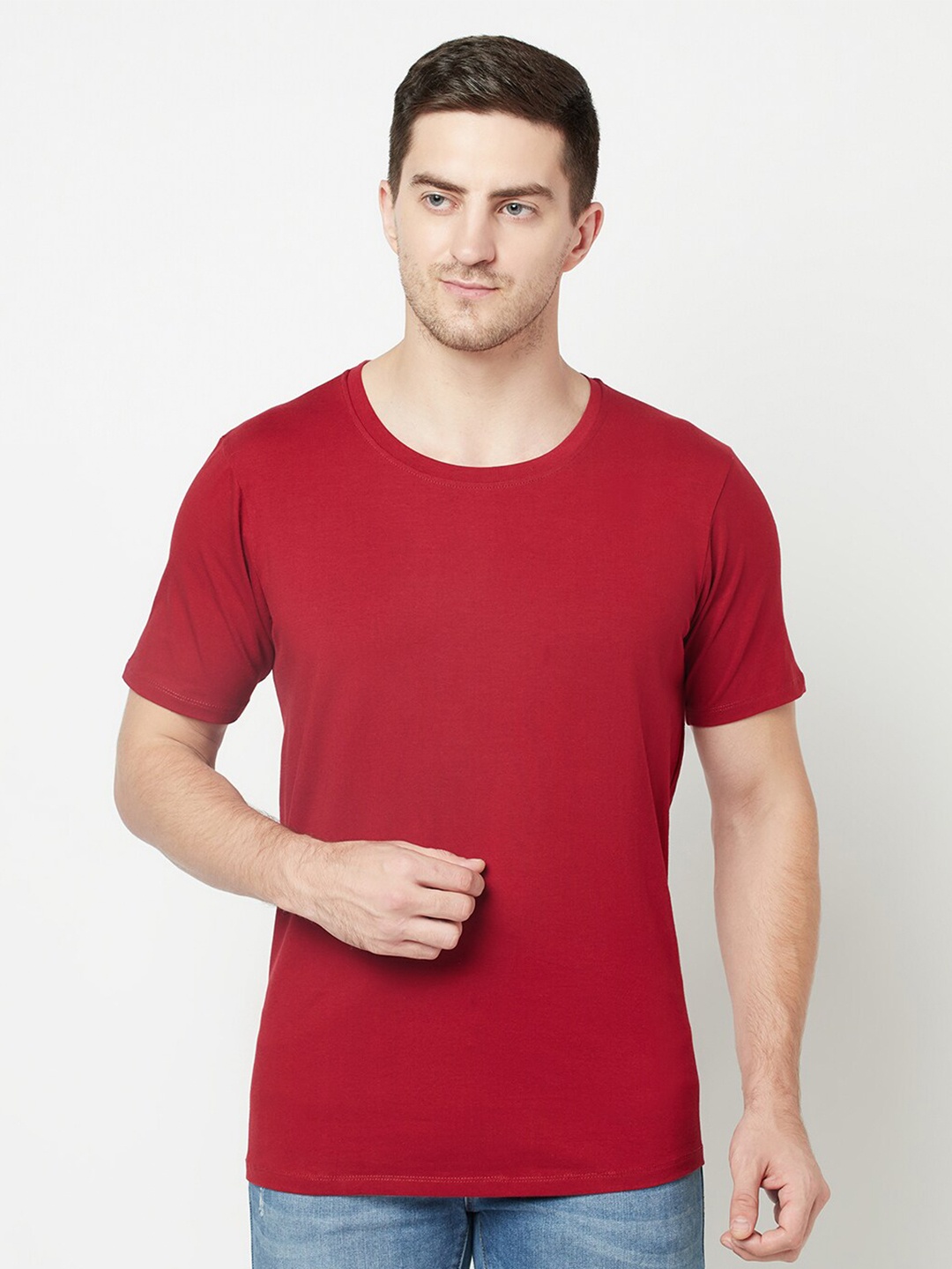 

Purple State Round Neck Short Sleeves Cotton T-shirt, Maroon