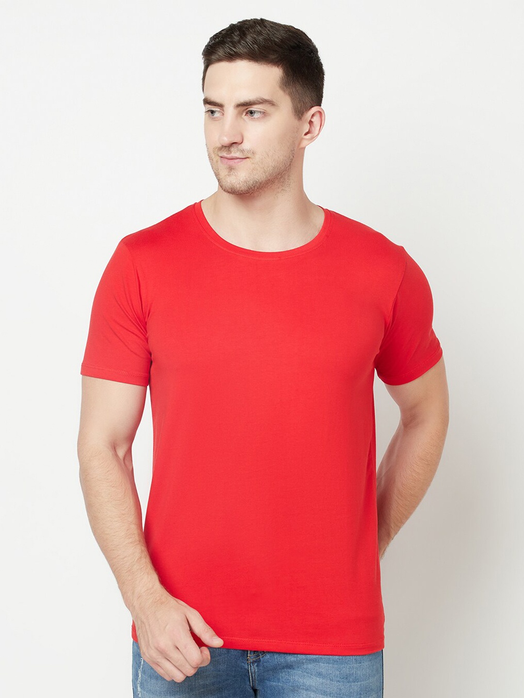 

Purple State Round Neck Short Sleeves Cotton T-shirt, Red