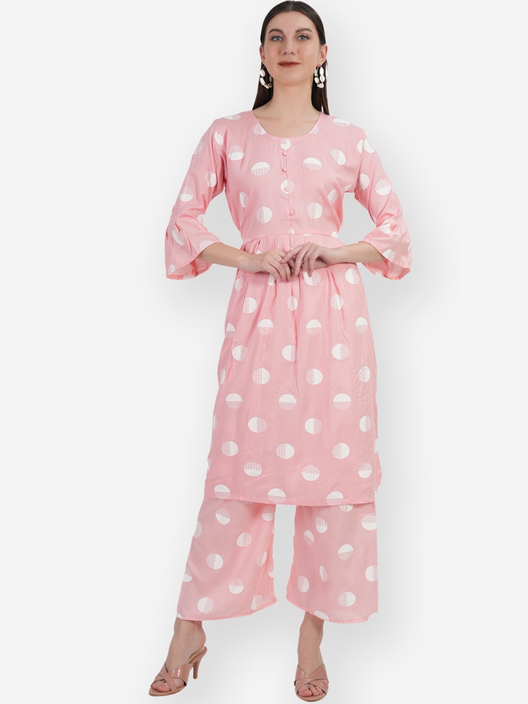 

TEEMOODS Ethnic Motifs Printed Kurta with Palazzos, Pink