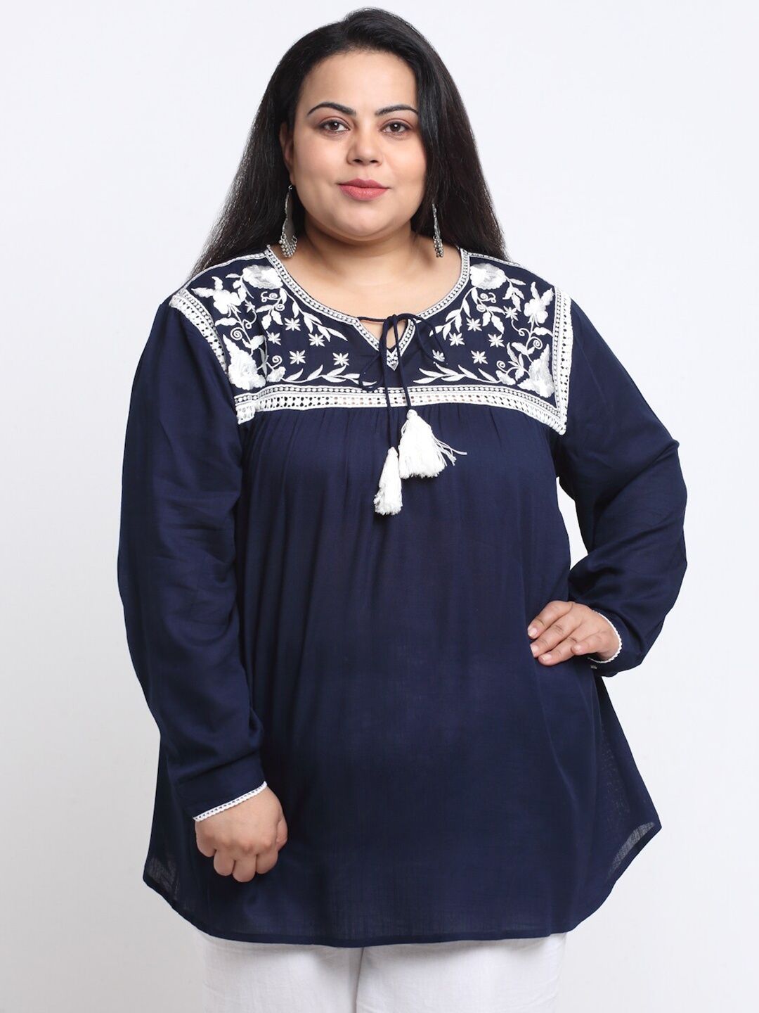 

sindrellastorie Tie-Up Neck Cotton Top, Blue