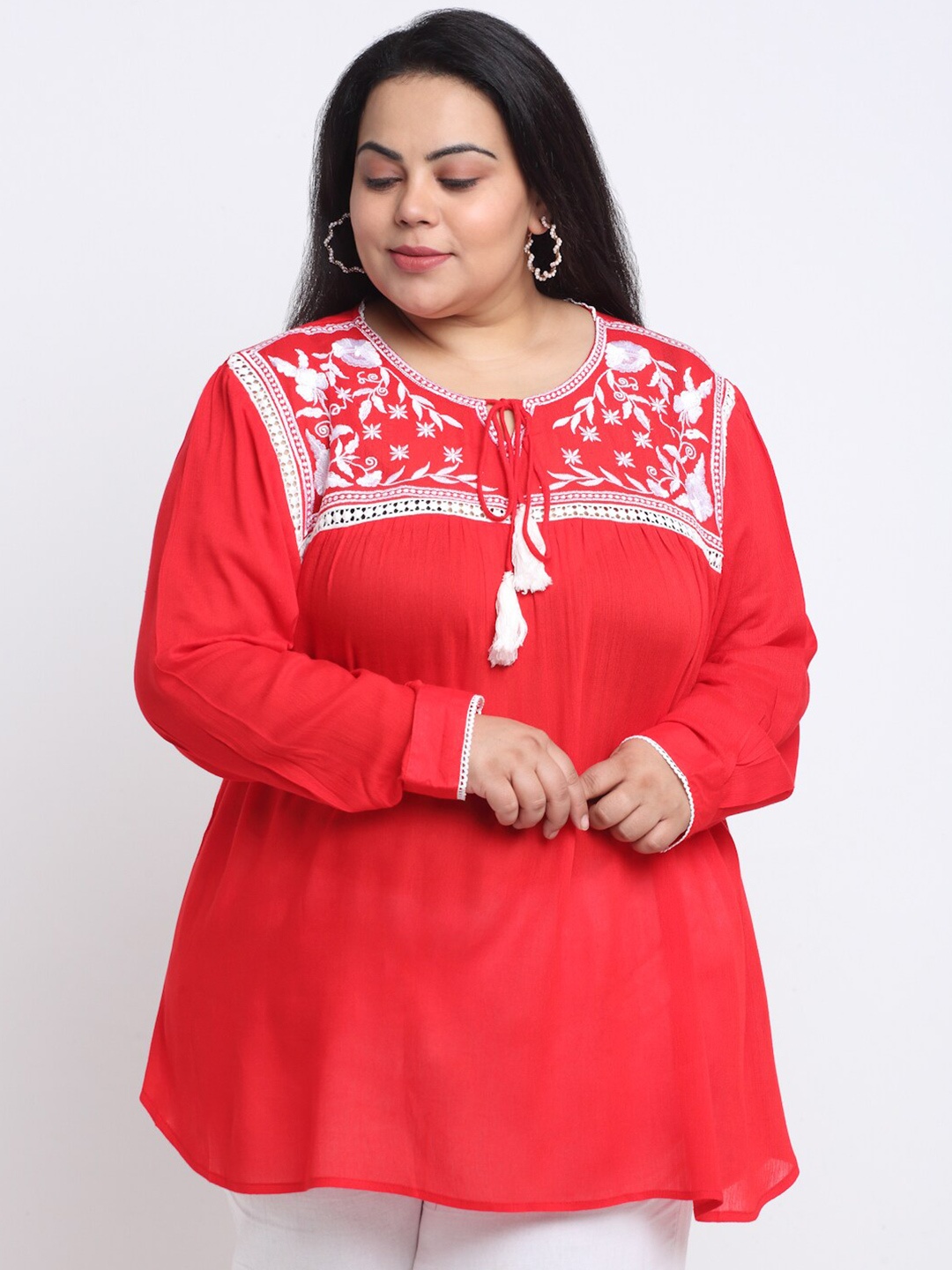 

sindrellastorie Floral Tie-Up Neck Cotton Top, Red