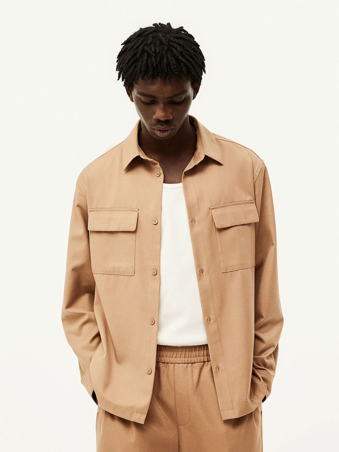 

H&M Men Twill Over Shirt, Brown