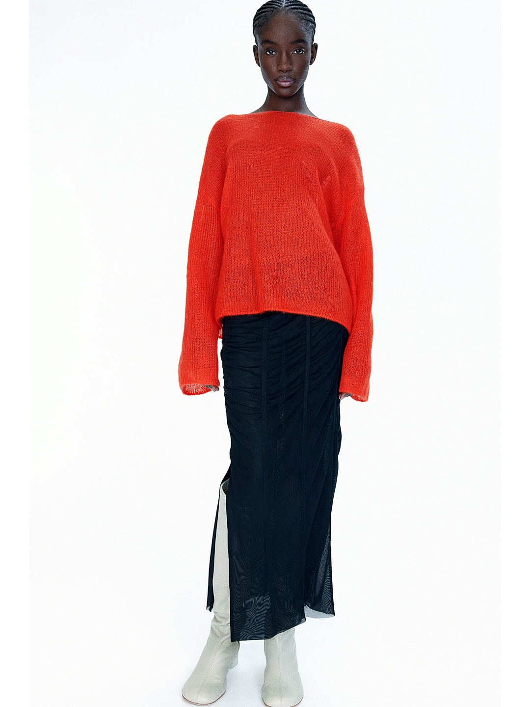

H&M Knitted Sheer Jumper Sweater, Orange