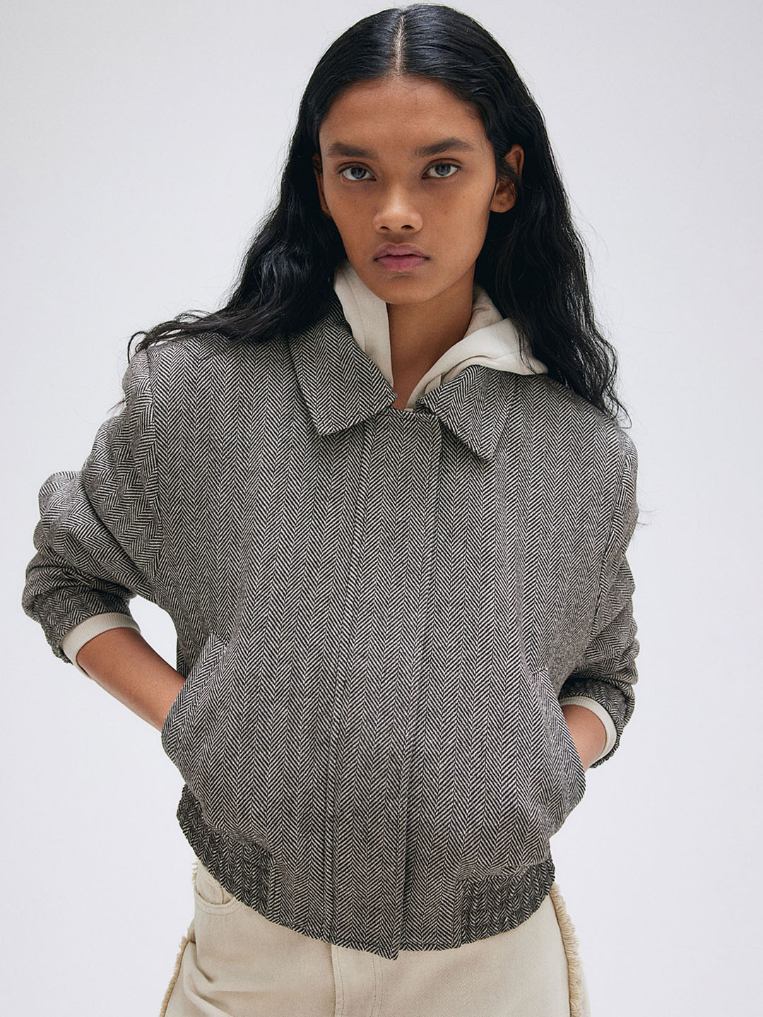 

H&M Shoulder-Pad Bomber Jacket, Grey