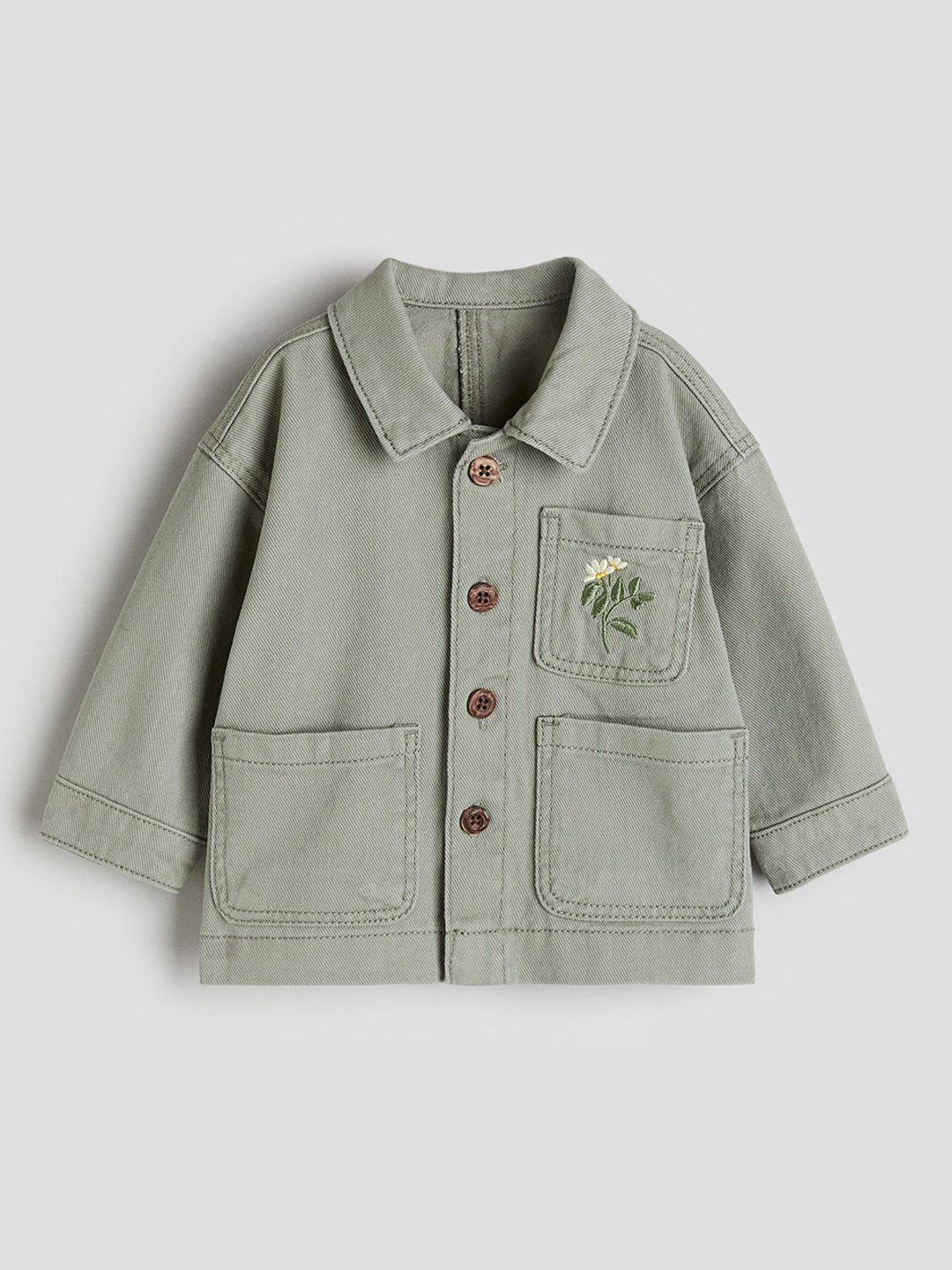 

H&M Infant Boys Embroidered-Motif Shacket, Green