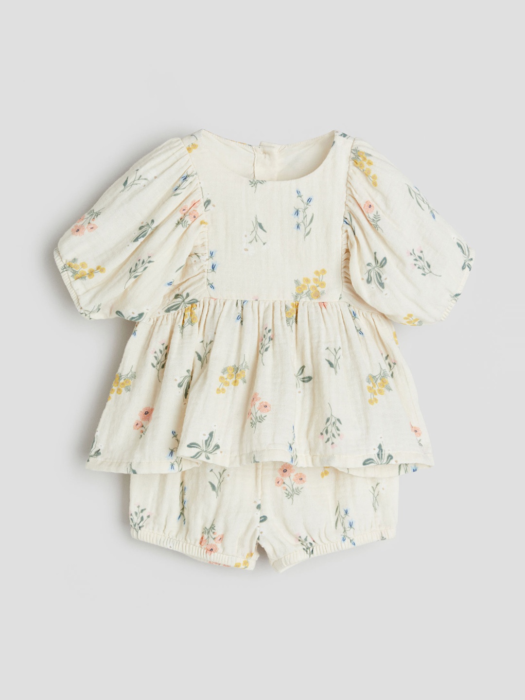 

H&M Girls Pure Cotton 2-Piece Patterned Muslin Set, White