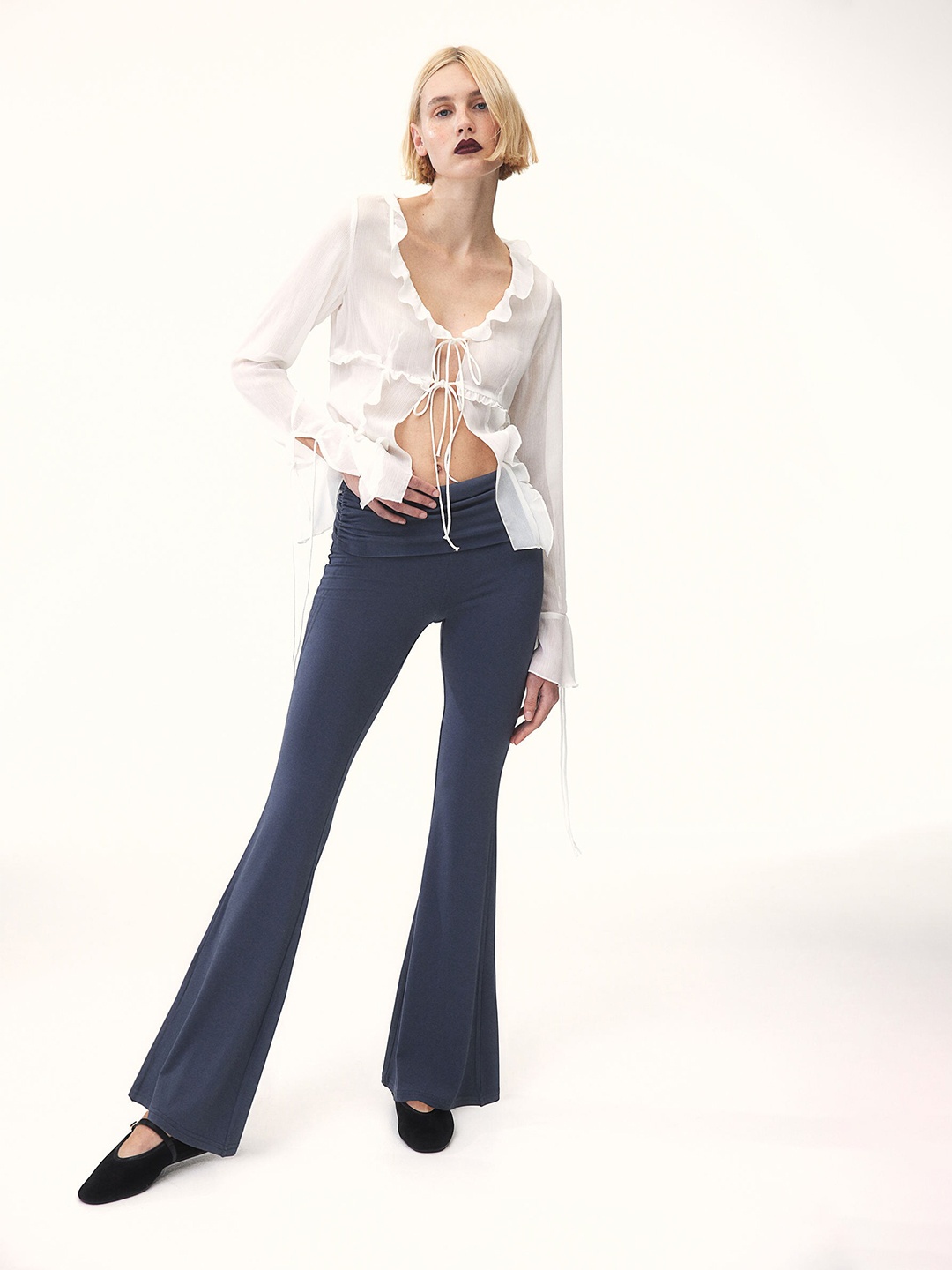 

H&M Flounced Chiffon Top, White