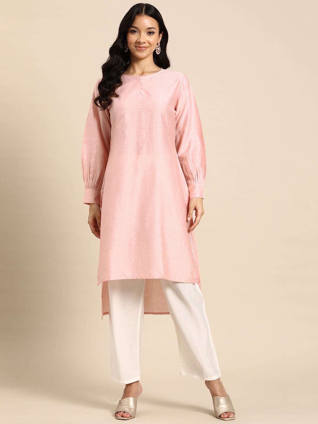 

Sayisha Women Embroidered Regular Pure Cotton Kurta with Palazzos, Pink