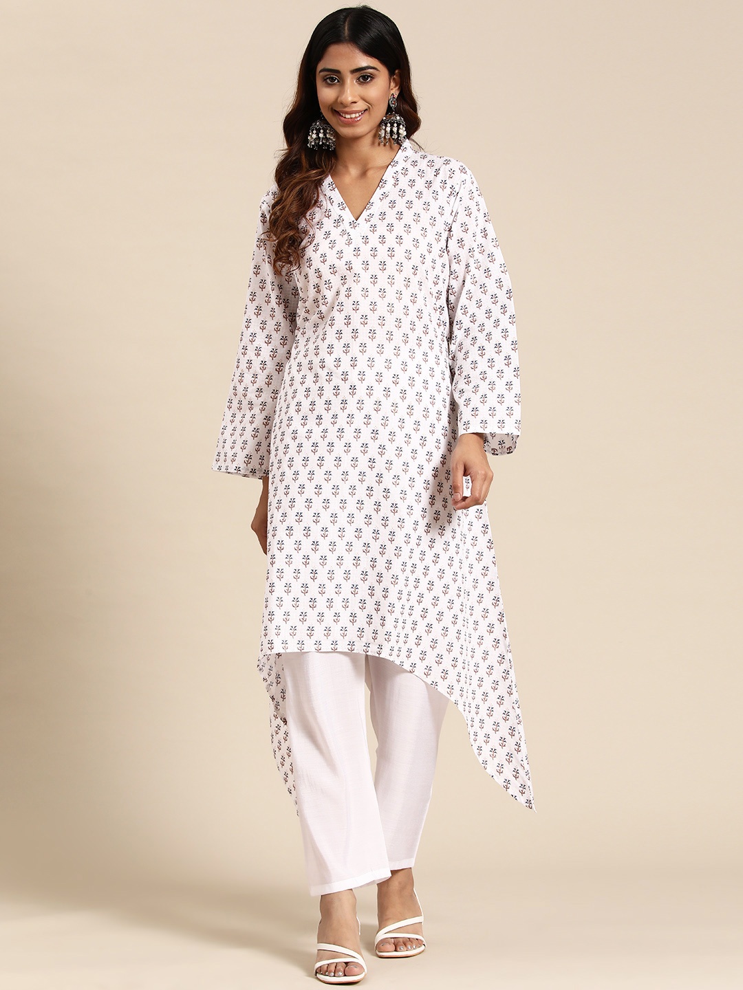 

Sayisha Women Ethnic Motifs Printed Regular Pure Cotton Kurta with Palazzos, White