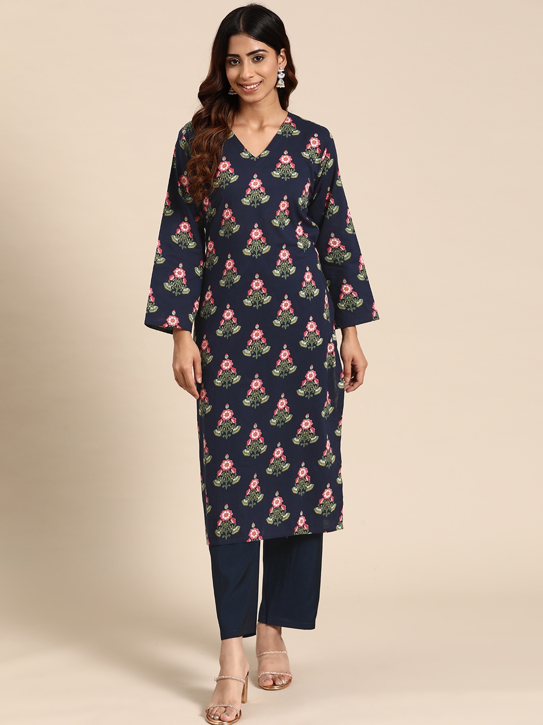 

Sayisha Women Floral Printed Regular Pure Cotton Kurta with Palazzos, Blue