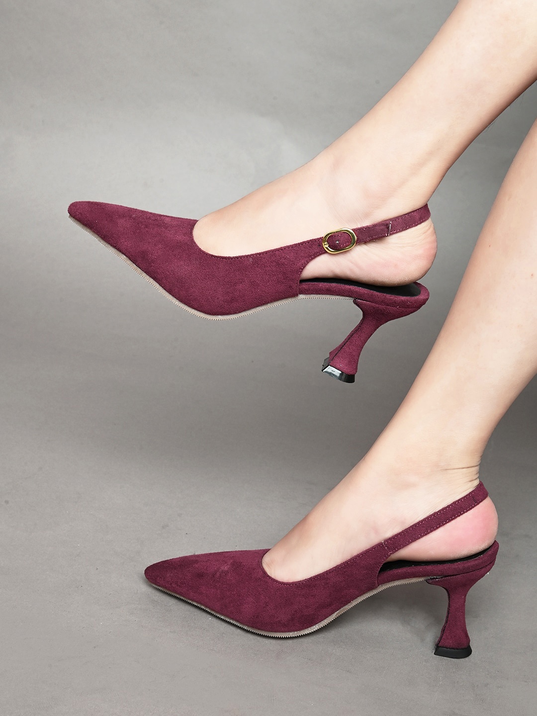 

DressBerry Maroon Pointed Toe Slim Slingback Heeled Mules