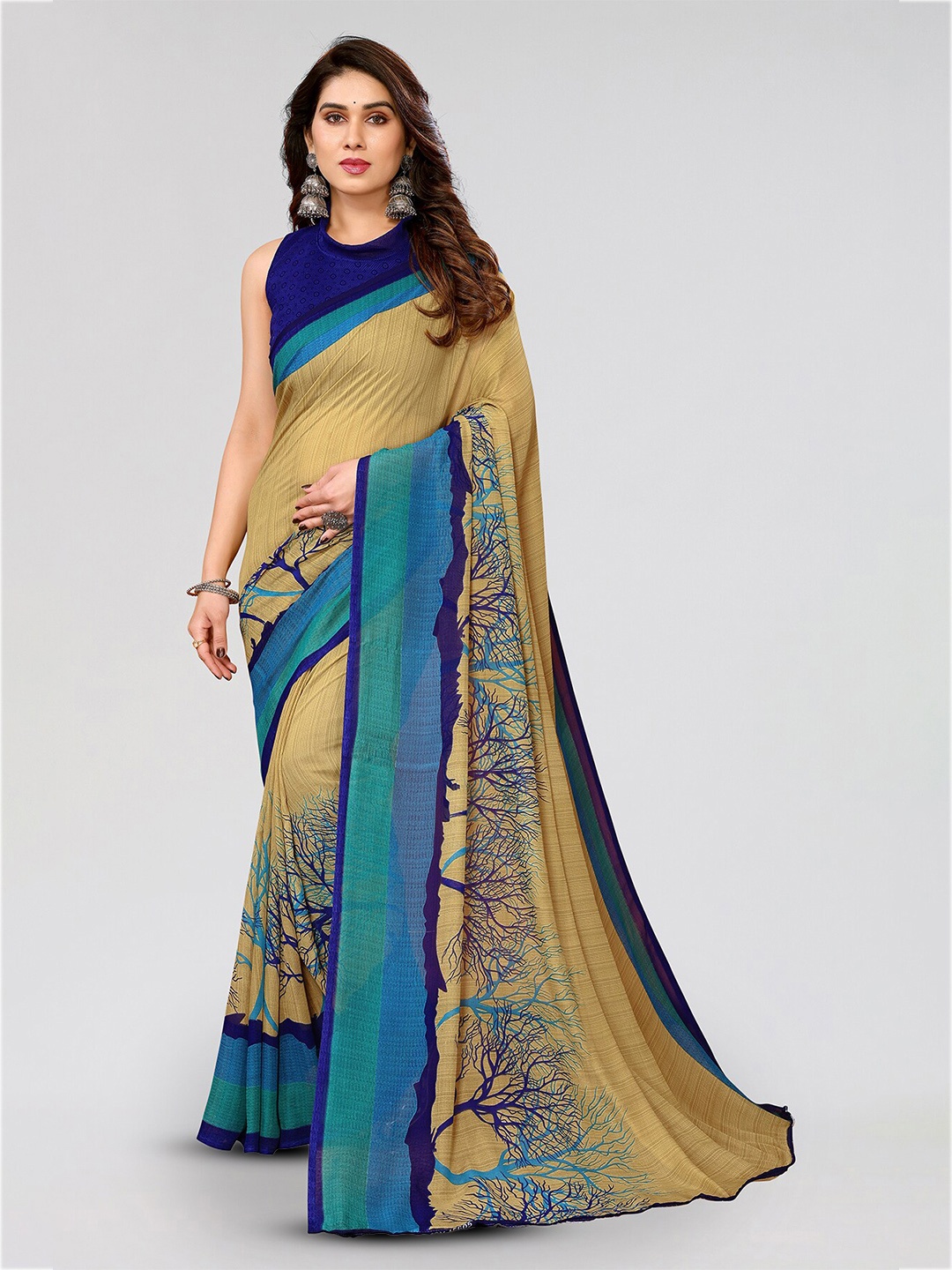 

ANAND SAREES Selection Of 2 Floral Printed Poly Georgette Sarees, Black