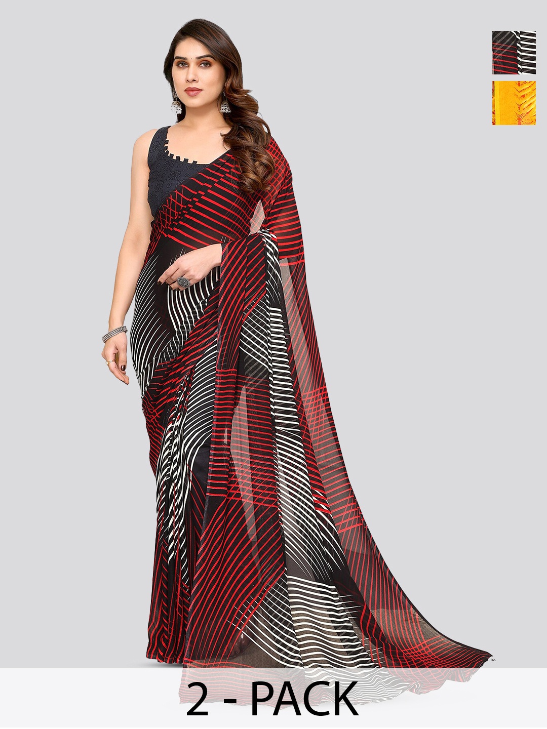 

ANAND SAREES Selection Of 2 Printed Sarees, Red