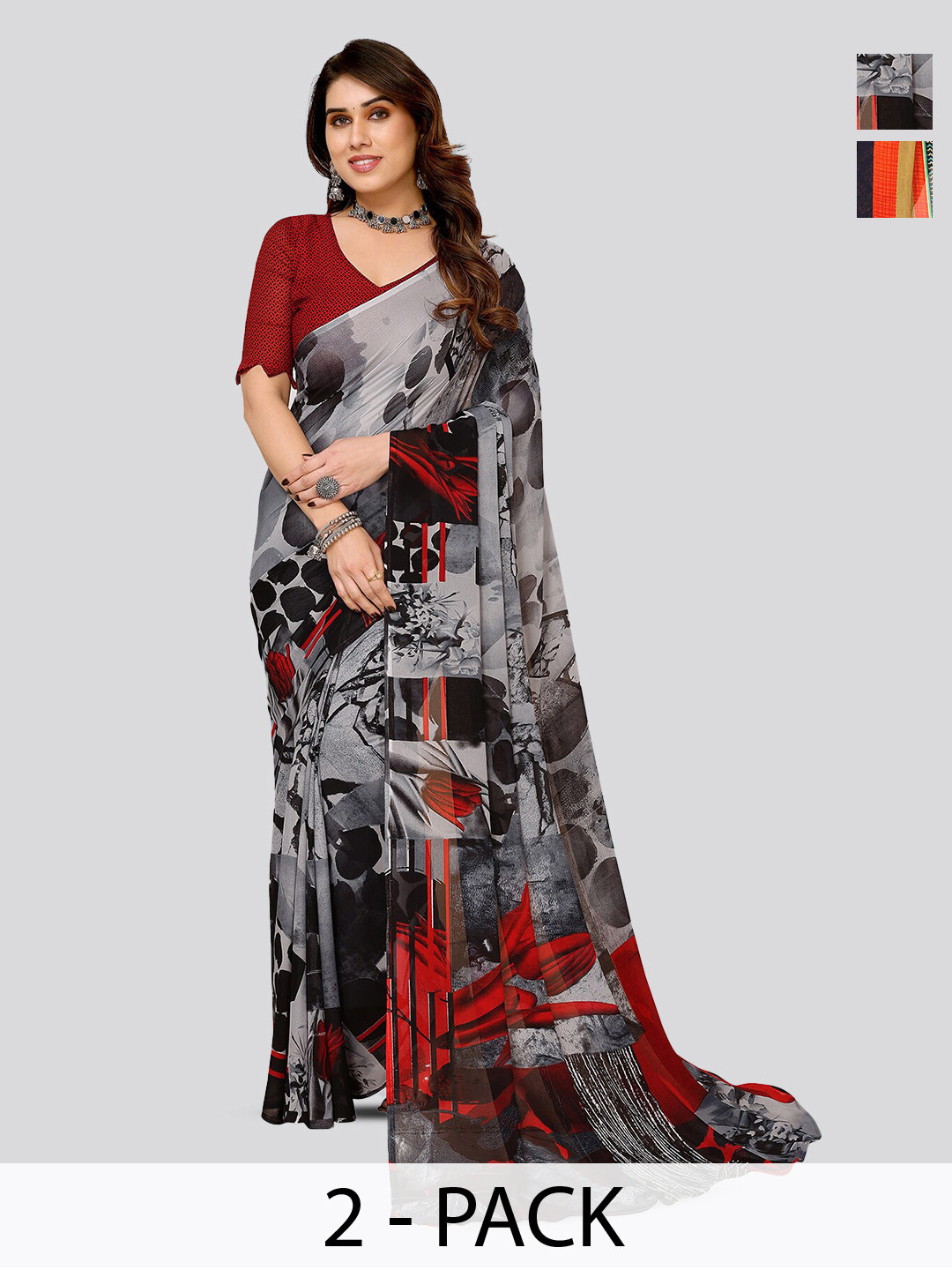 

ANAND SAREES Selection Of 2 Printed Sarees, Navy blue