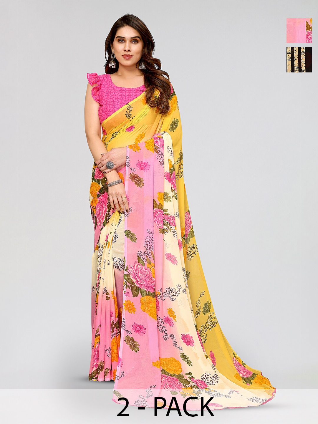 

ANAND SAREES Selection Of 2 Printed Sarees, Black