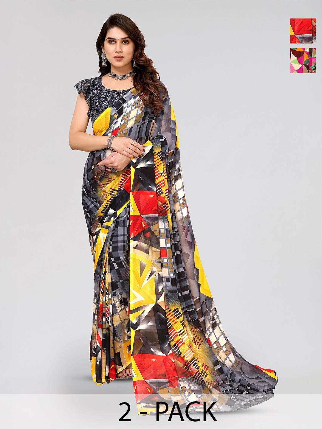 

ANAND SAREES Selection Of 2 Printed Sarees, Yellow