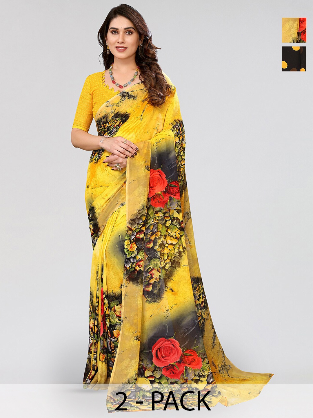 

ANAND SAREES Selection Of 2 Printed Sarees, Black