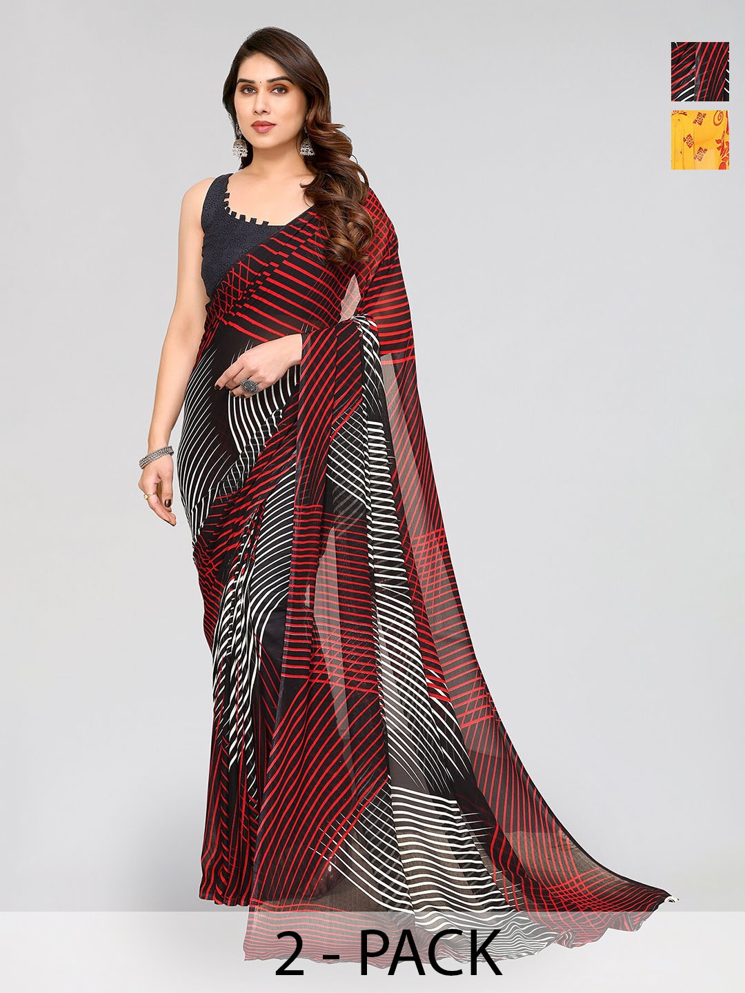 

ANAND SAREES Selection Of 2 Floral Printed Sarees, Yellow