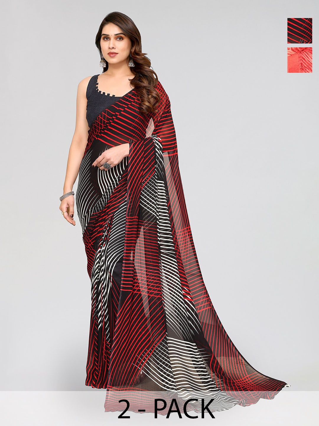 

ANAND SAREES Selection Of 2 Floral Printed Sarees, Peach