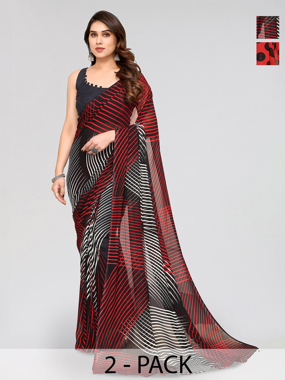 

ANAND SAREES Selection Of 2 Floral Printed Sarees, Red