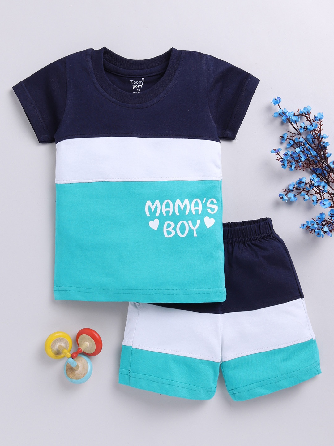 

Toonyport Boys Colourblocked T-shirt With Shorts, Blue