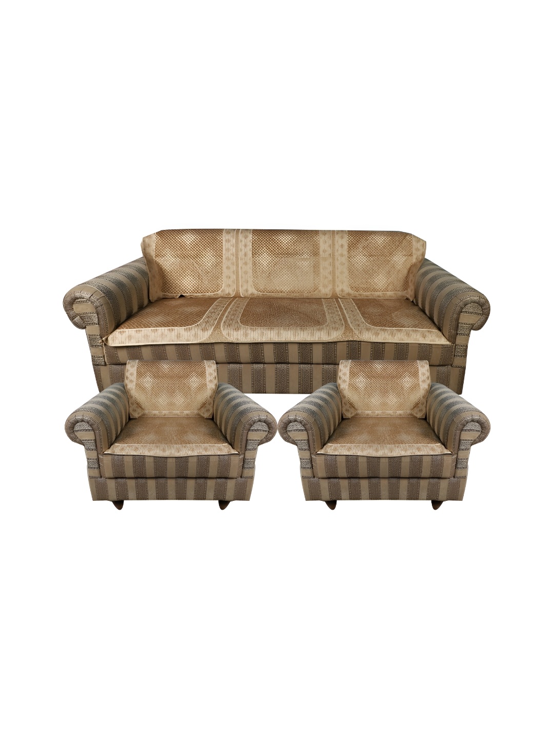 

MONKDECOR Gold-Toned 6 Pieces Checked Velvet 5 Seater Sofa Covers