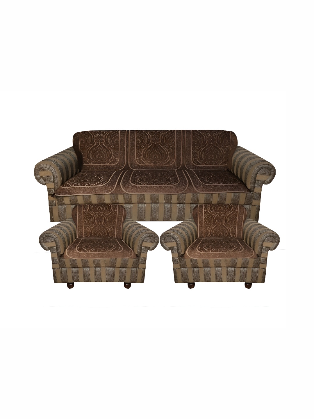 

MONKDECOR Brown 6 Pieces Self Design Velvet 5 Seater Sofa Covers