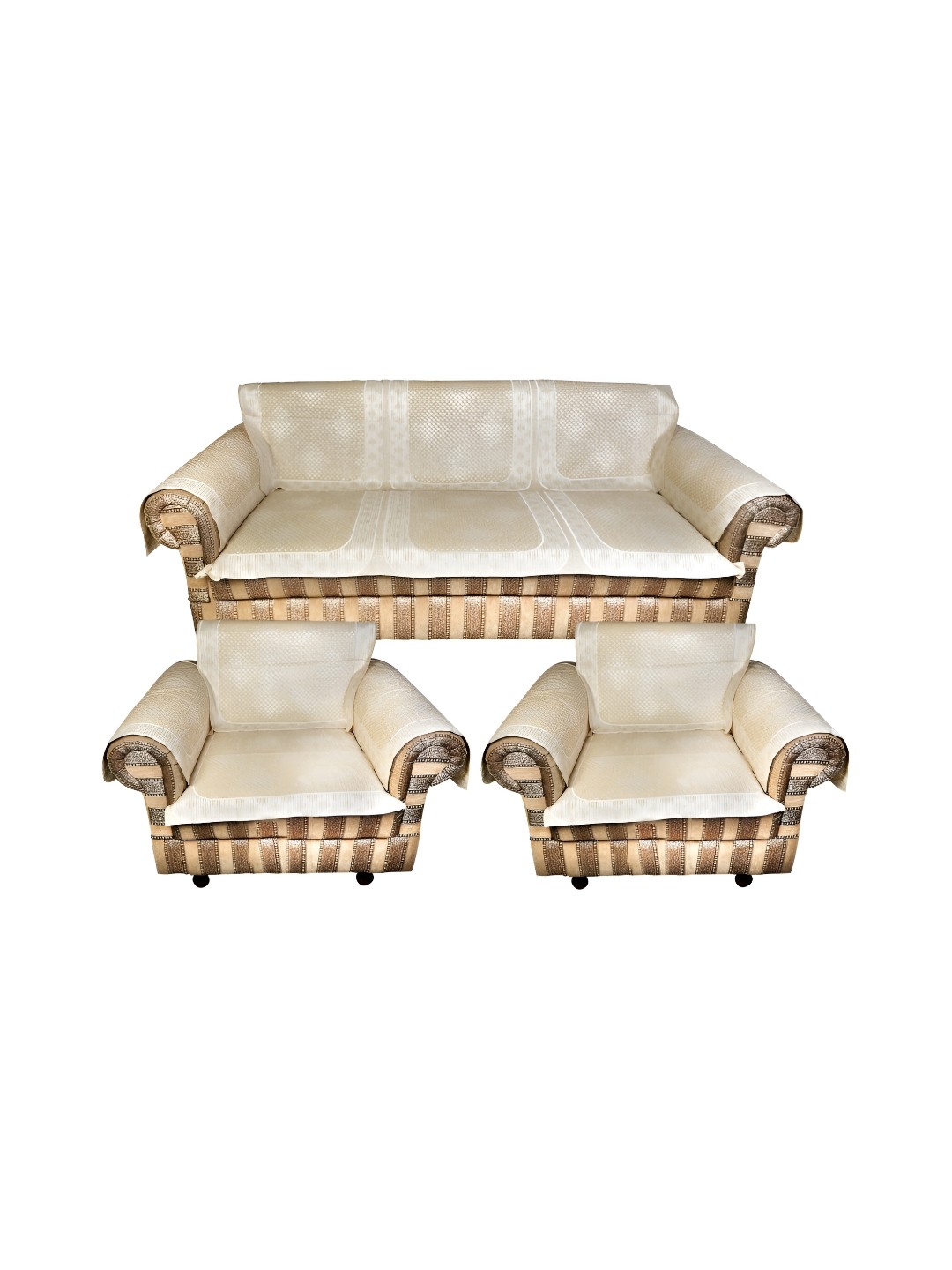 

MONKDECOR Cream & White 6 Pieces Self Design Velvet 5 Seater Sofa Covers