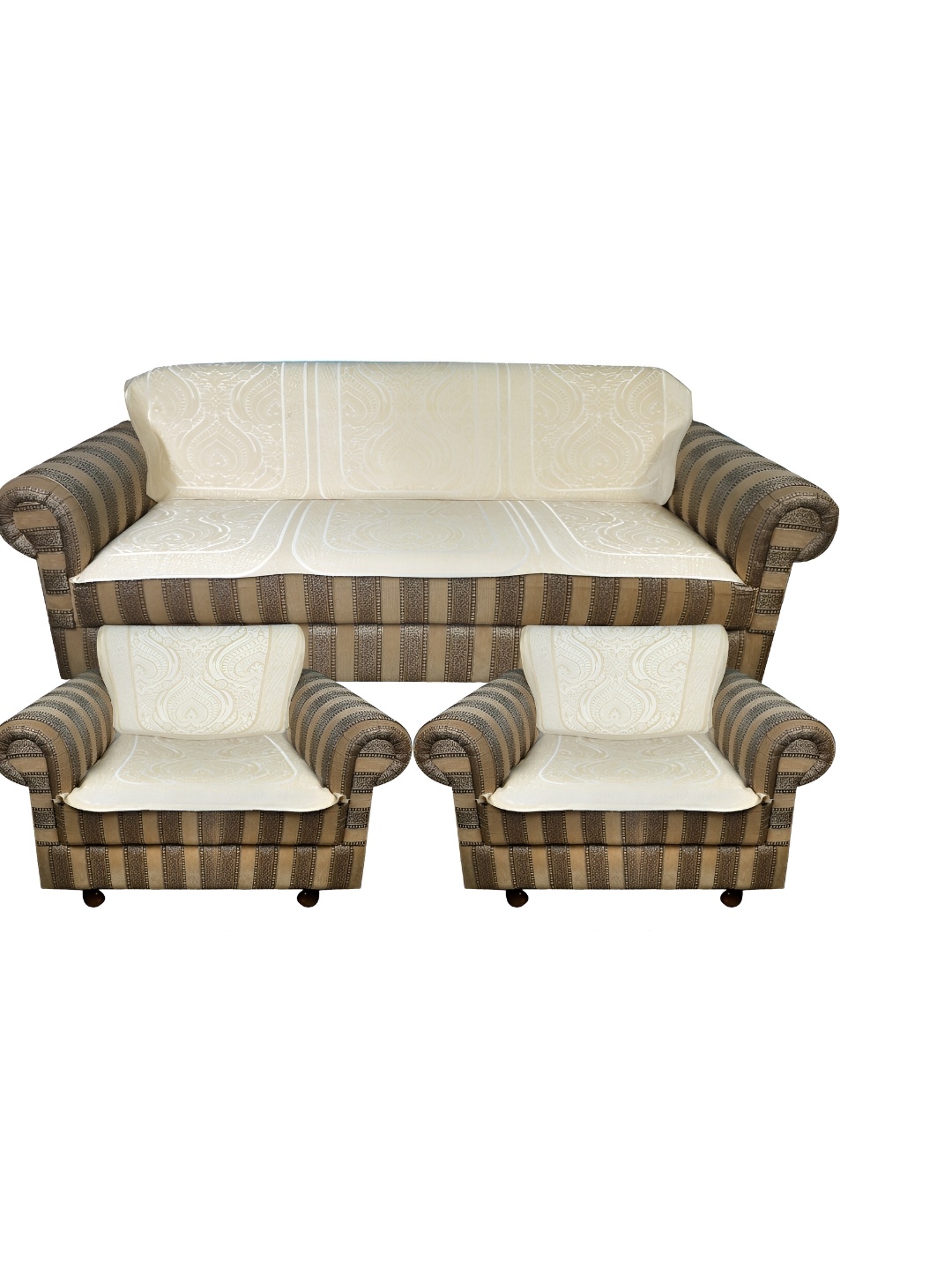 

MONKDECOR White 6 Pieces Self Design Velvet 5 Seater Sofa Covers