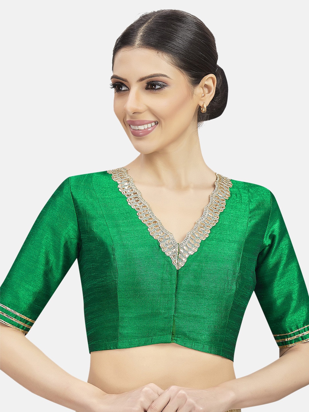 

Studio Shringaar V-Neck Gotta Patti Saree Blouse, Green