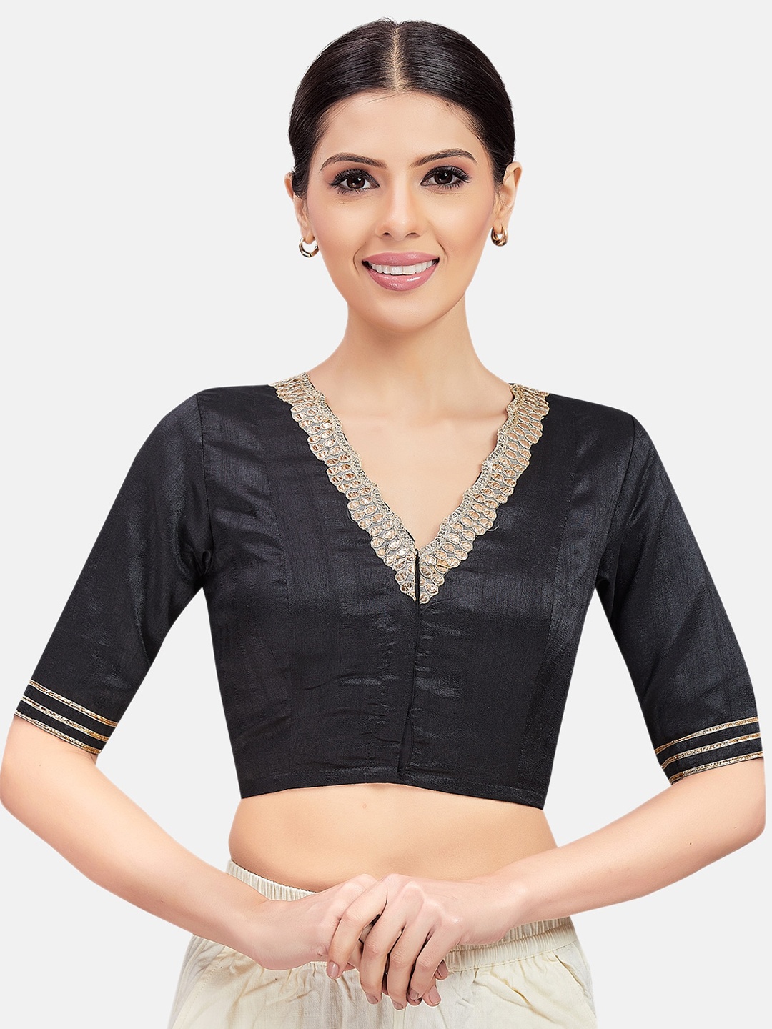 

Studio Shringaar V-Neck Gotta Patti Saree Blouse, Black