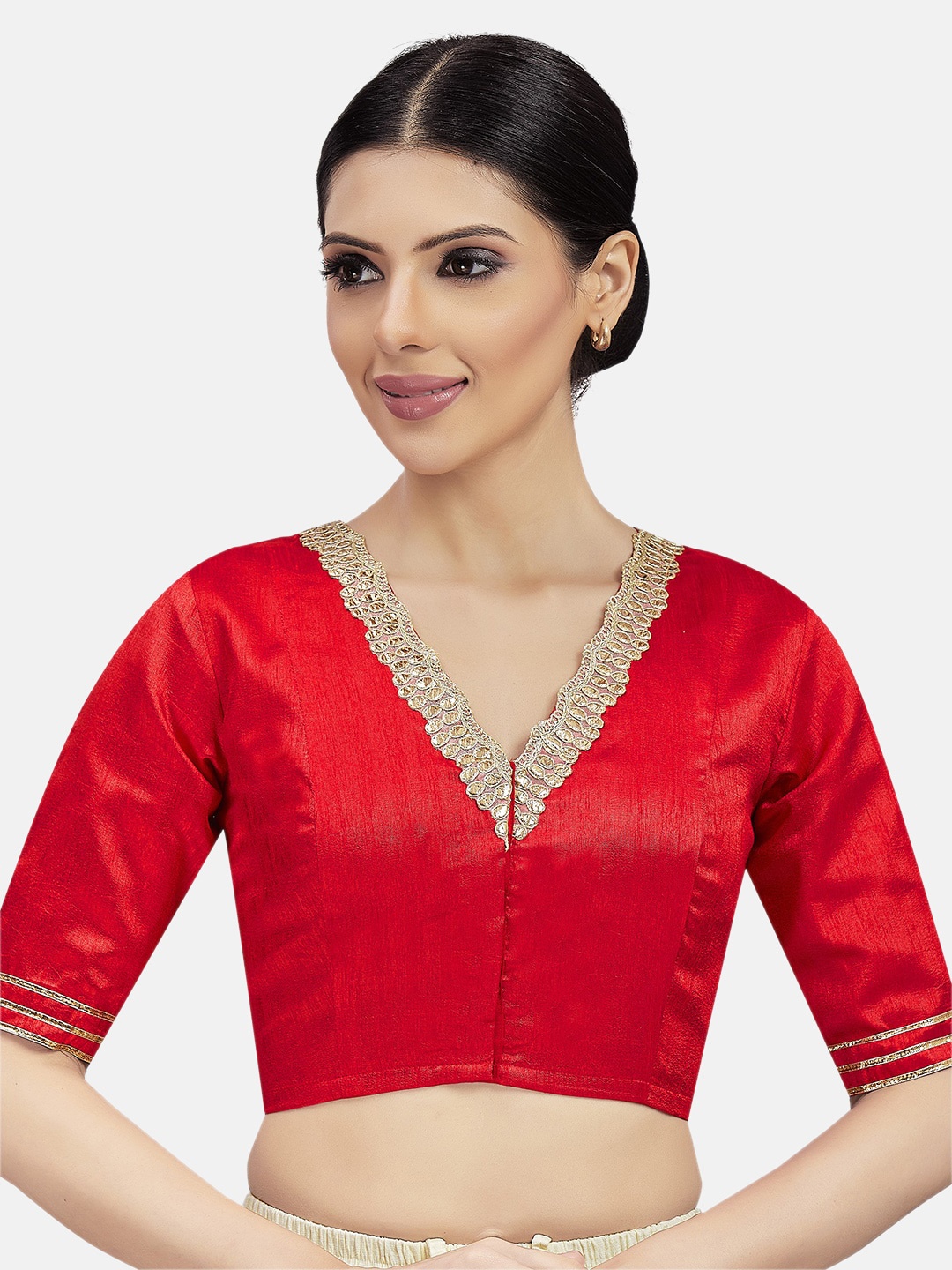 

Studio Shringaar V-Neck Gotta Patti Saree Blouse, Red