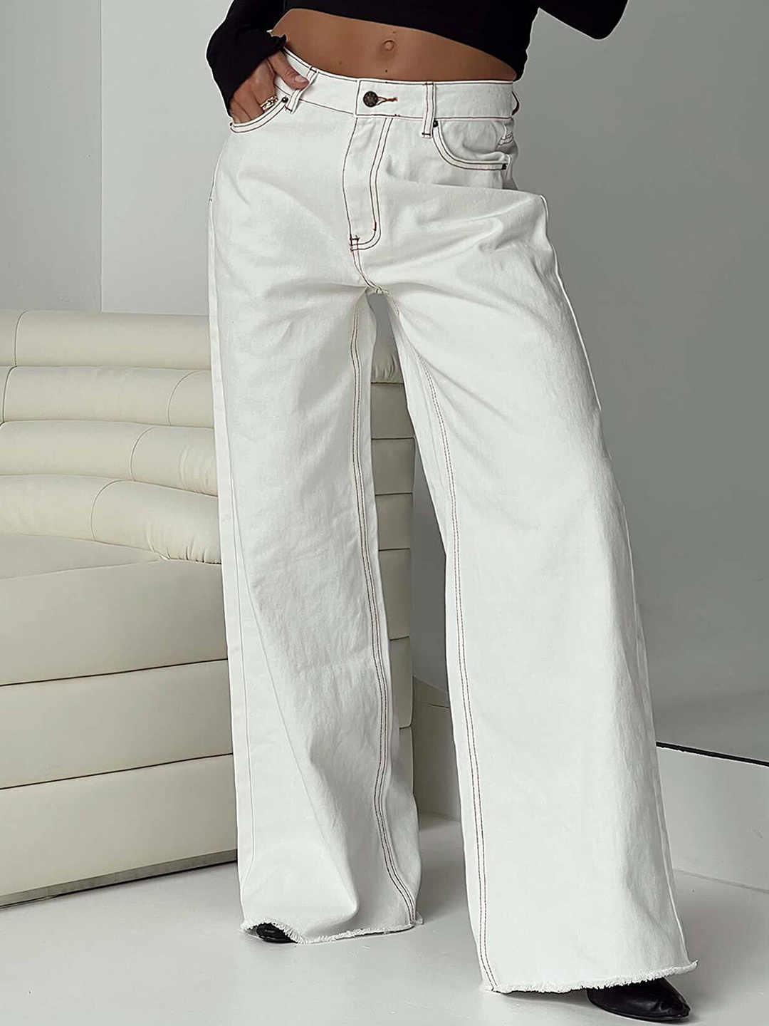 

LULU & SKY Women Wide Leg Clean Look Stretchable Jeans, White