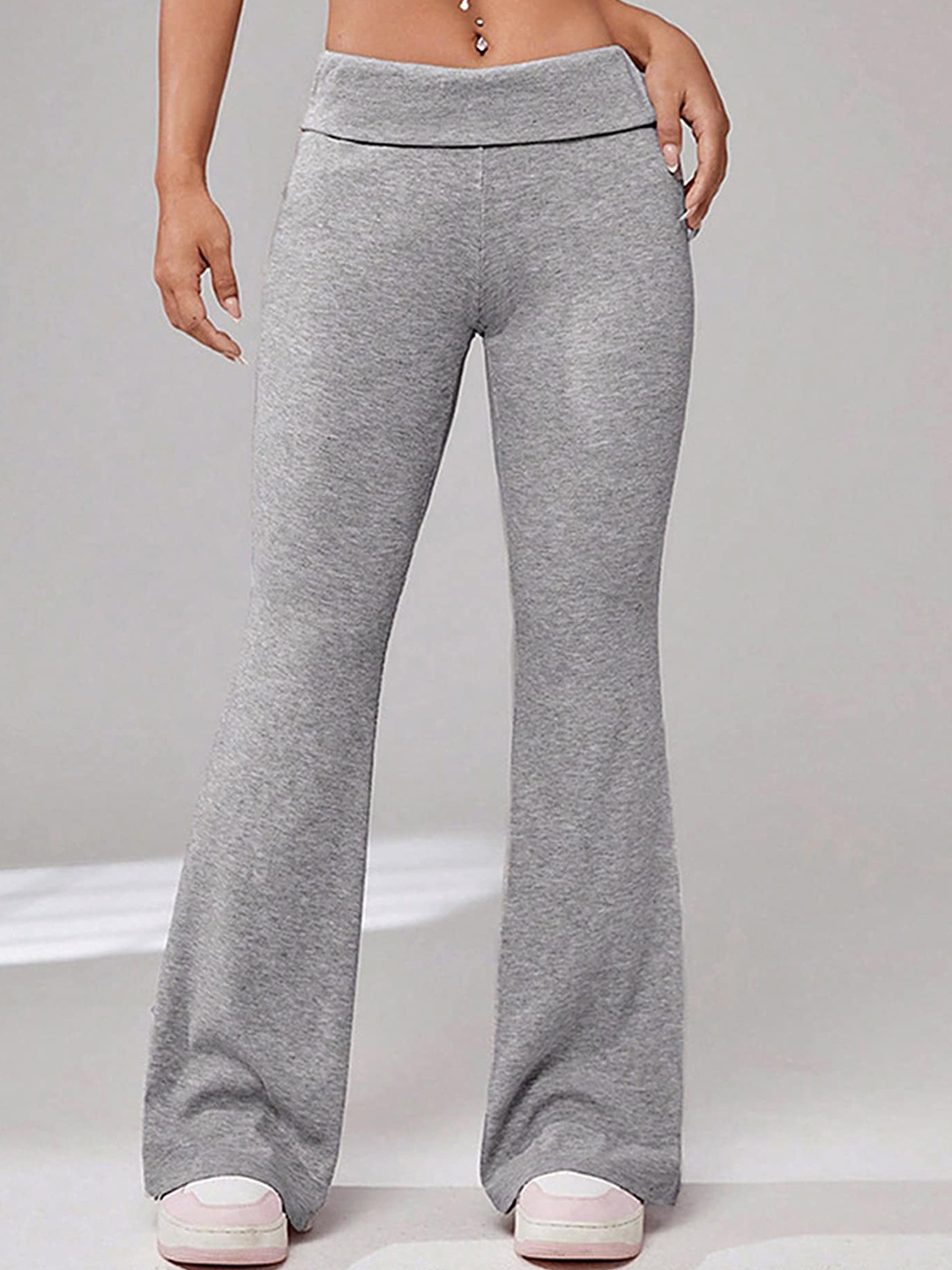 

LULU & SKY Women Flared Low-Rise Bootcut Trousers, Grey