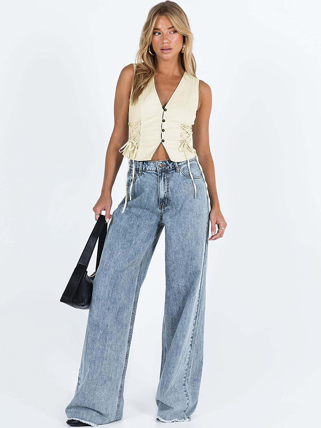 

LULU & SKY Women Wide Leg Clean Look Heavy Fade Stretchable Jeans, Blue
