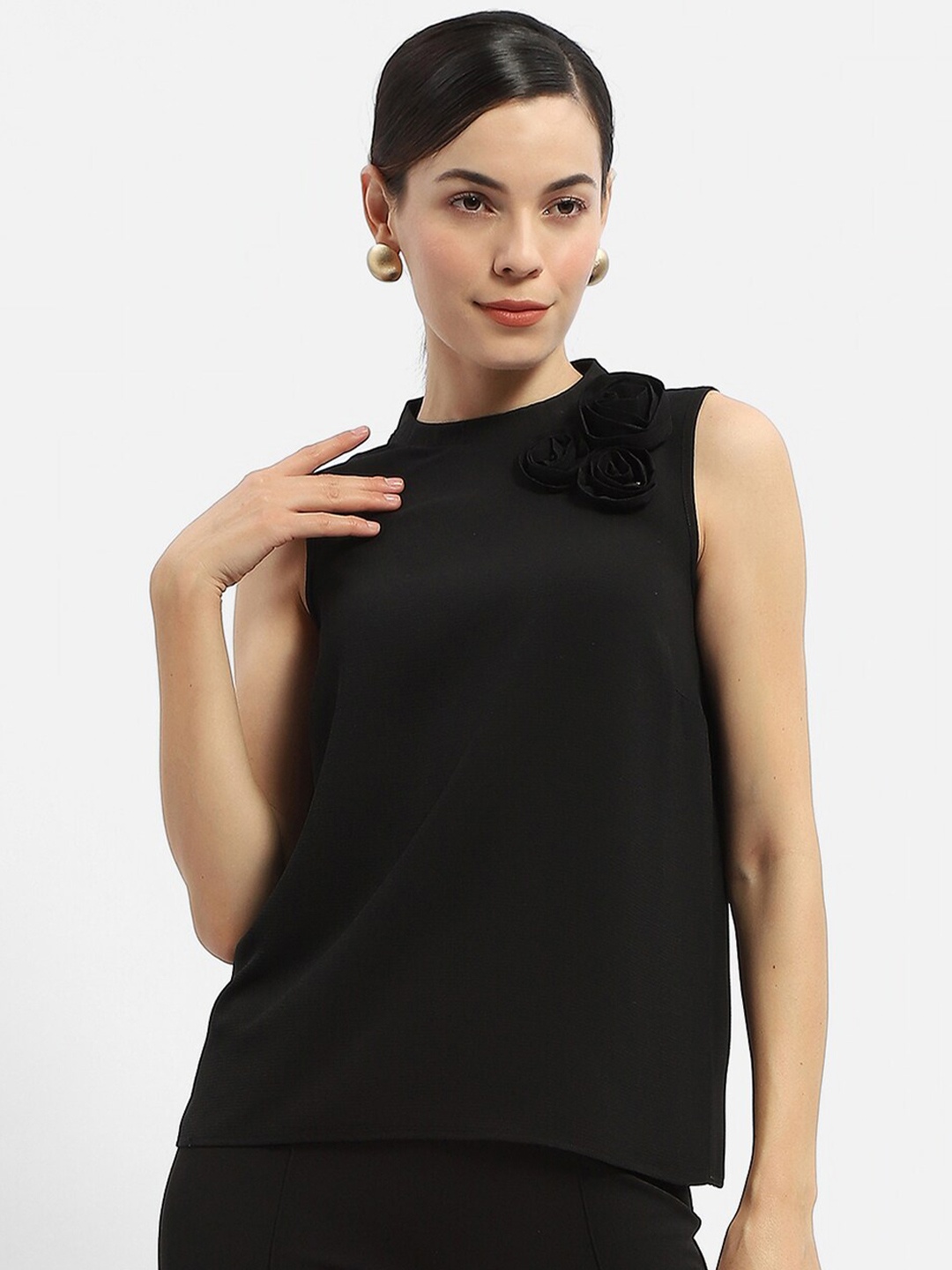 

Madame High Neck Sleeveless Regular Top, Black