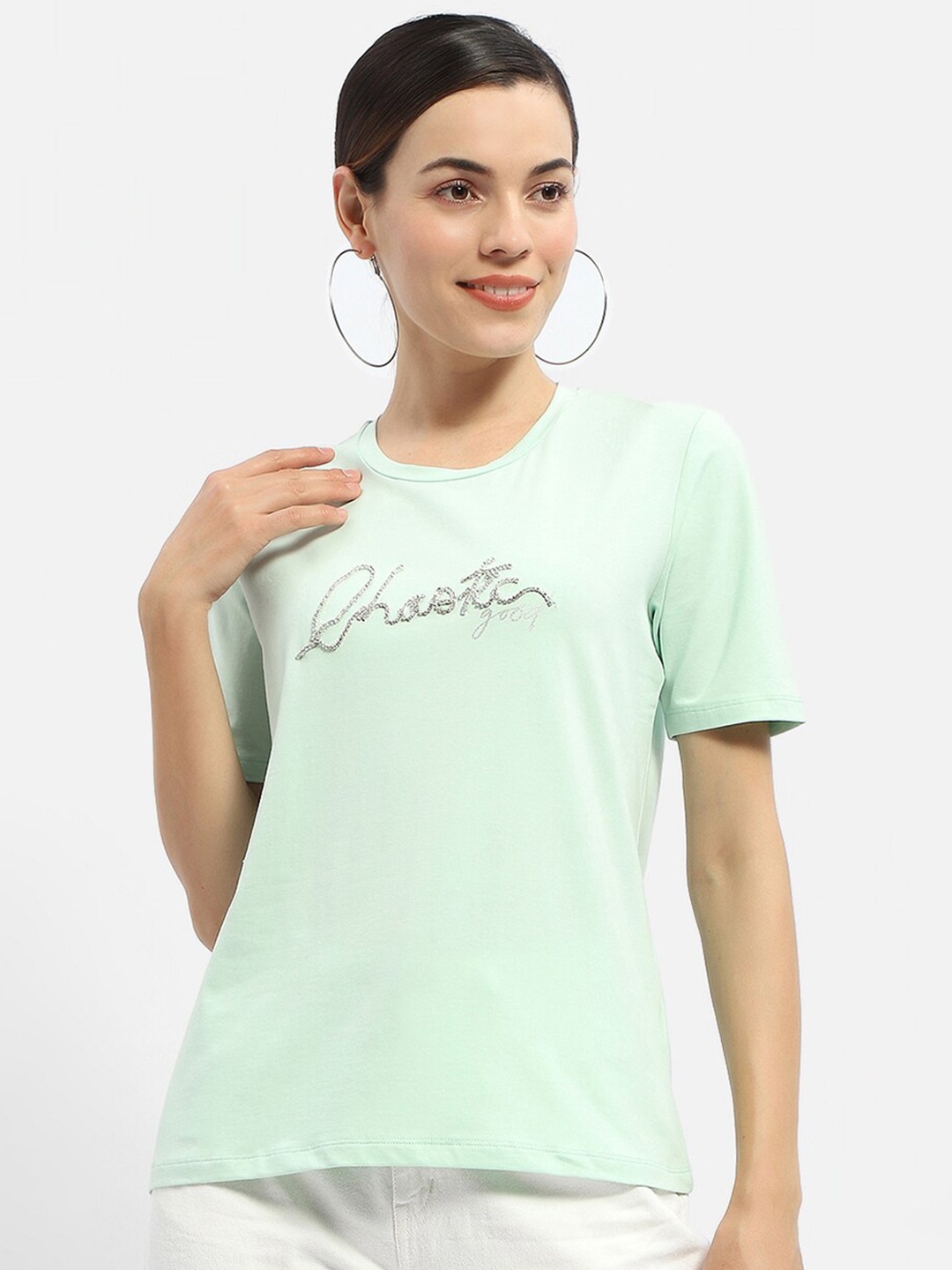 

Madame Typography Printed Short Sleeves T-shirt, Green