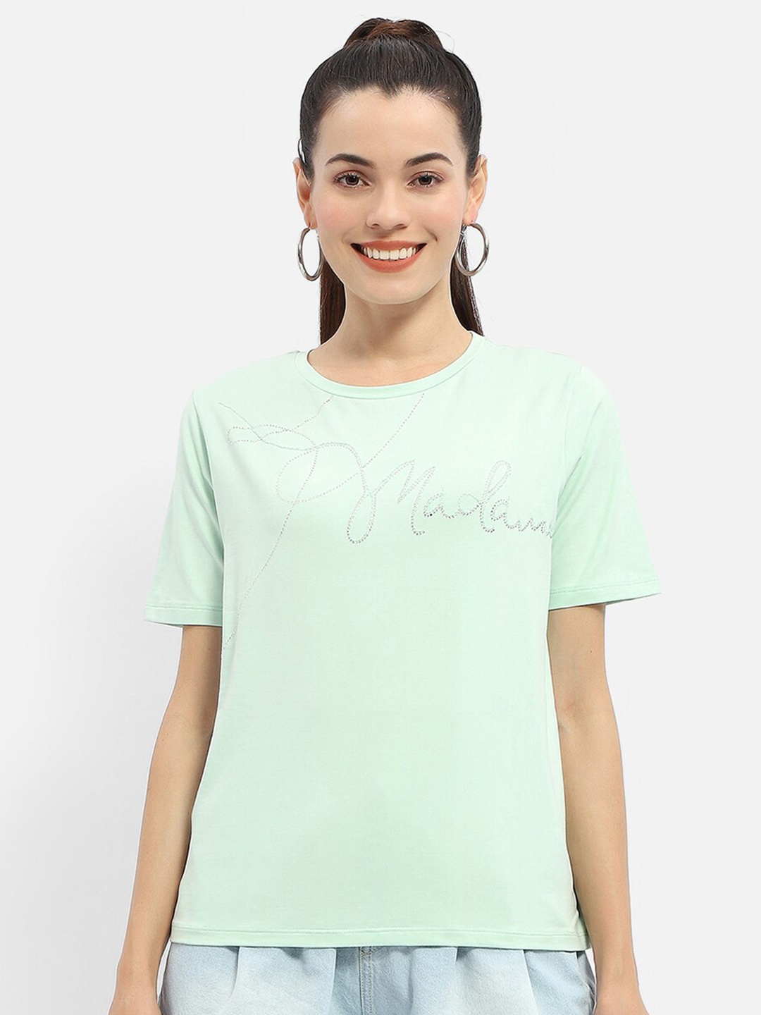 

Madame Stones Embellished Cotton Top, Green