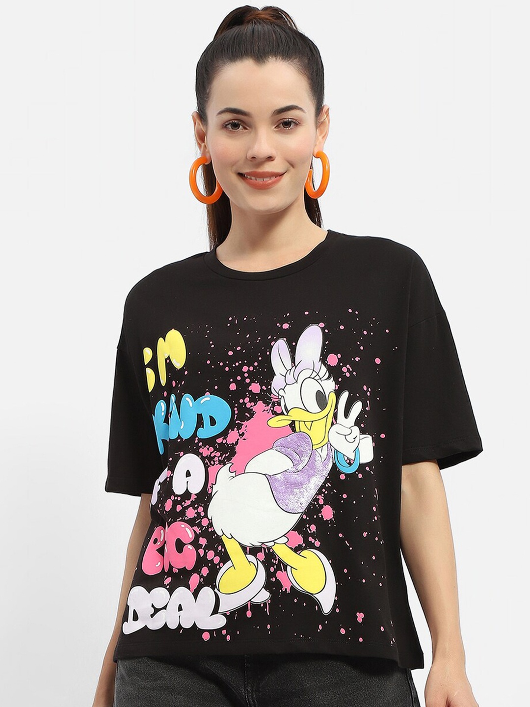 

Madame Donald Duck Graphic Printed Cotton Top, Black